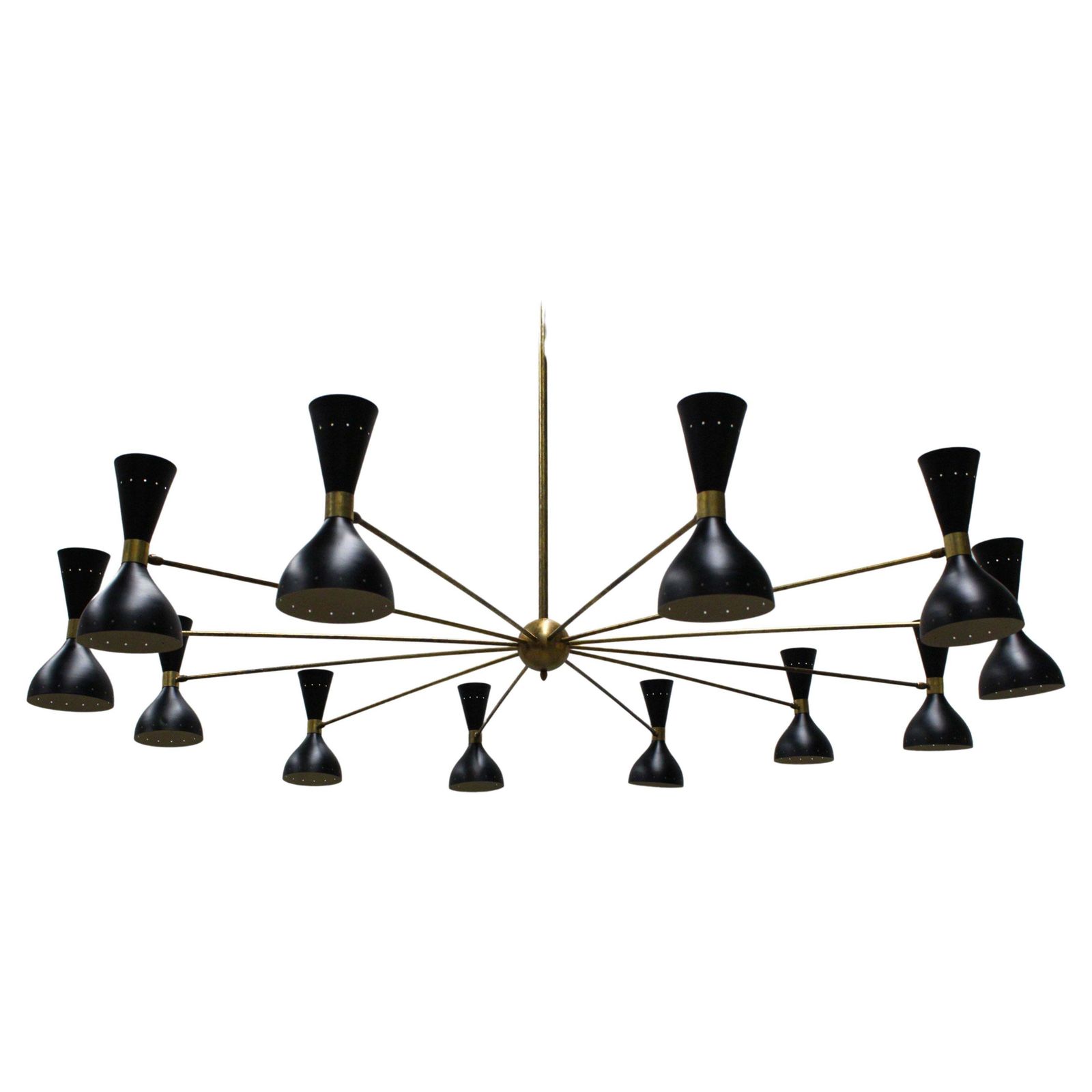 Massive Mid Century Design Italian Chandelier, 1950s Stilnovo Black Gold