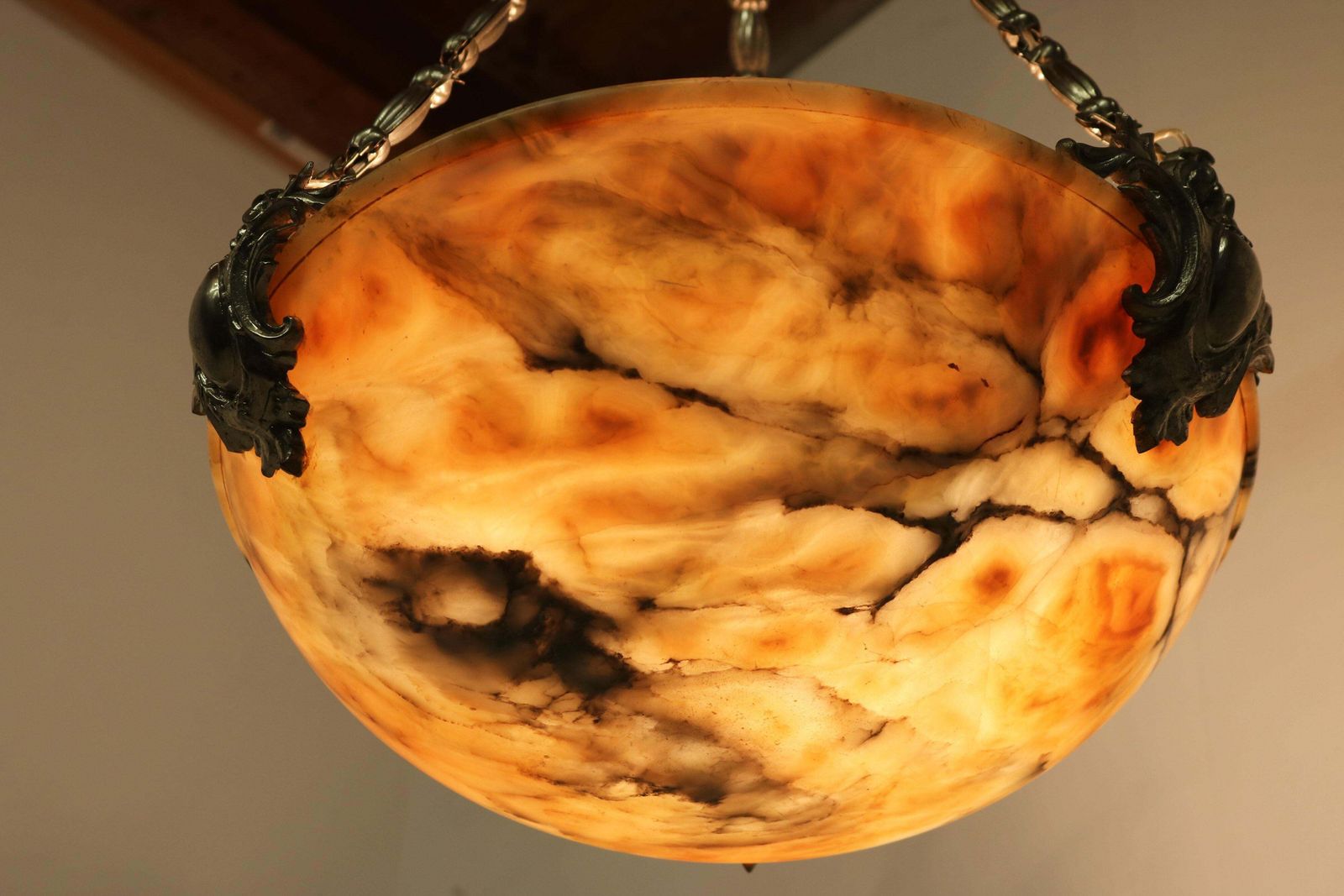 Neoklassieke Alabasten Hanglamp / Kroonluchter Zilver Brons Renaissance Revival photo 2942.0