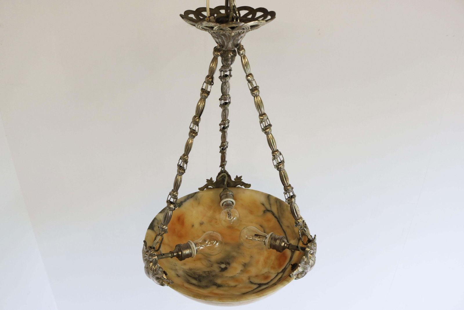 2942.0 Neoklassieke Alabasten Hanglamp / Kroonluchter Zilver Brons Renaissance Revival photo