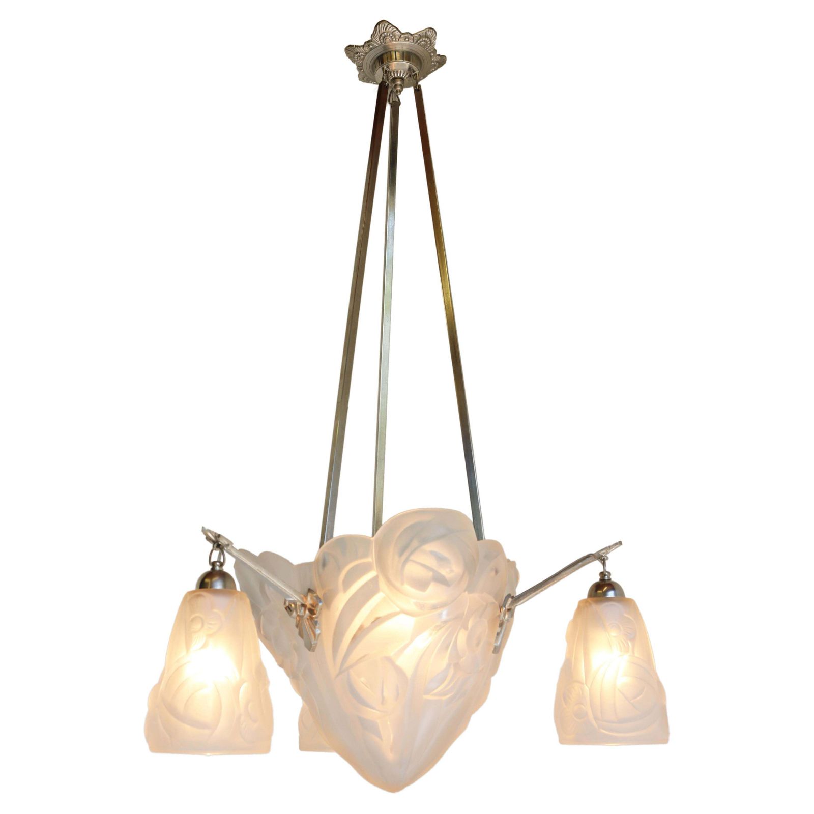 Geometrische Art Deco Hanglamp Van David Guéron Degue & A. Petitot, 1930 – Antiek