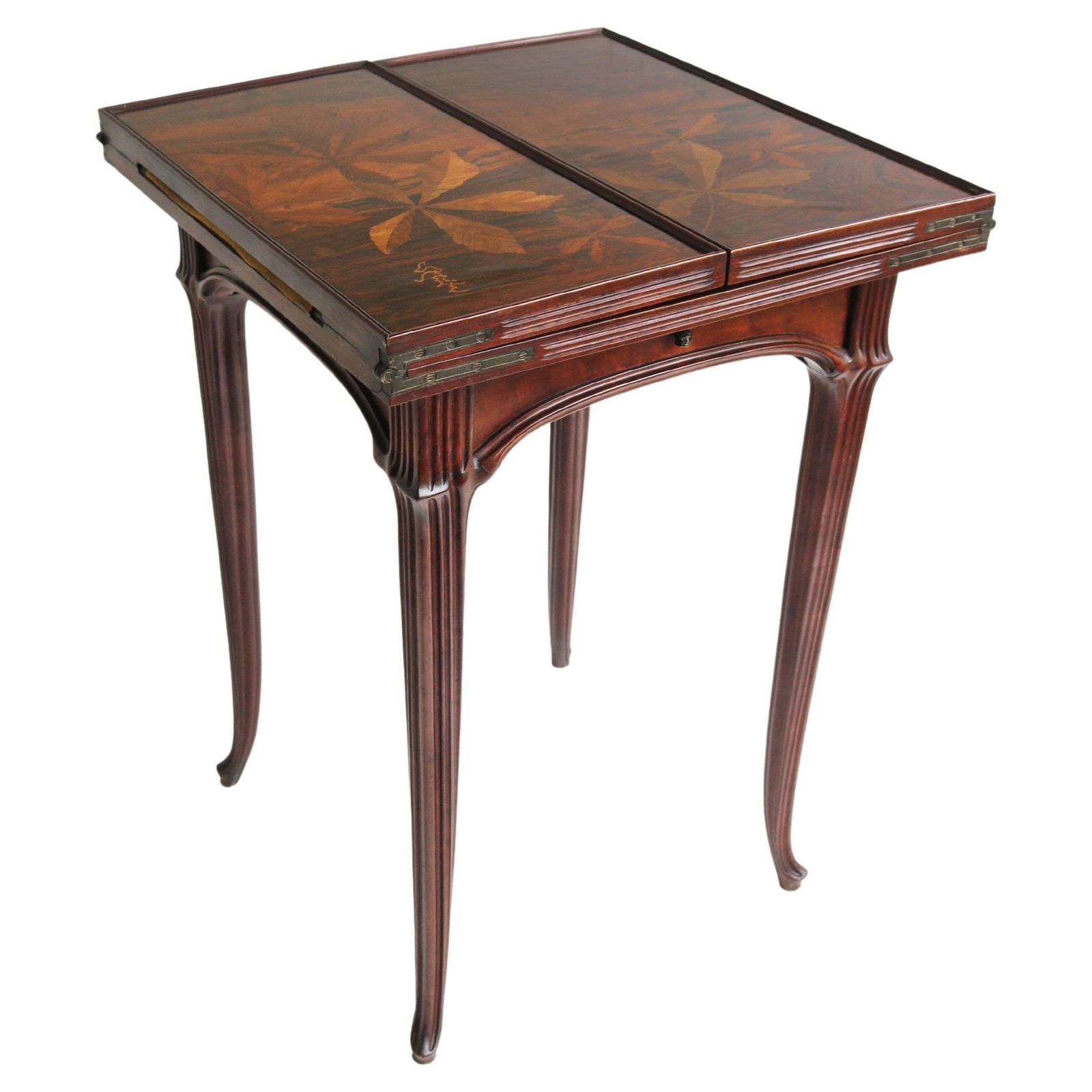 Original French Art Nouveau Game Table / Side Table By Emile Gallé 1905 Chestnut