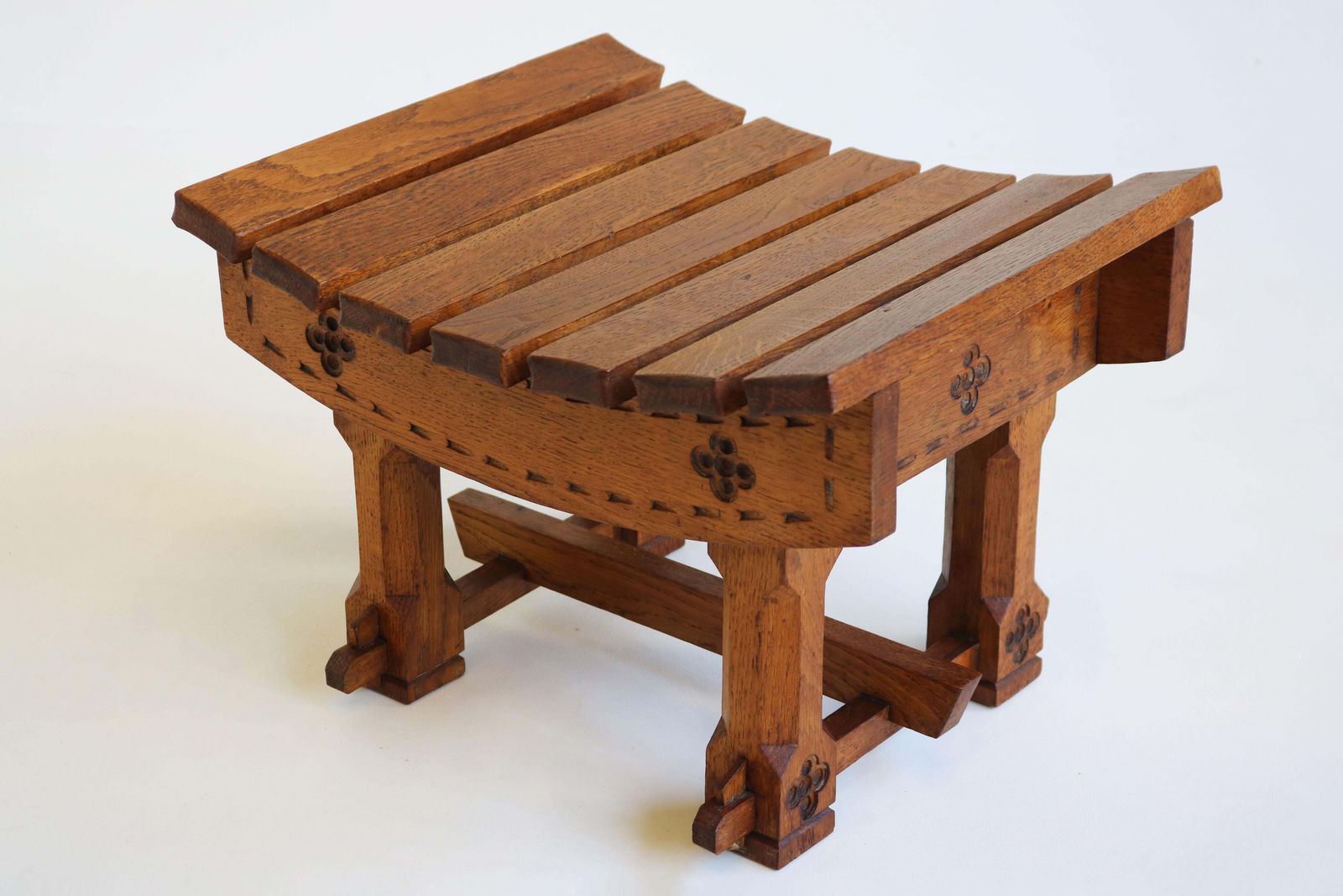 Gorgeous Antique Dutch Arts & Crafts Stool / Footstool In Carved Oak, 1900 photo Furniture