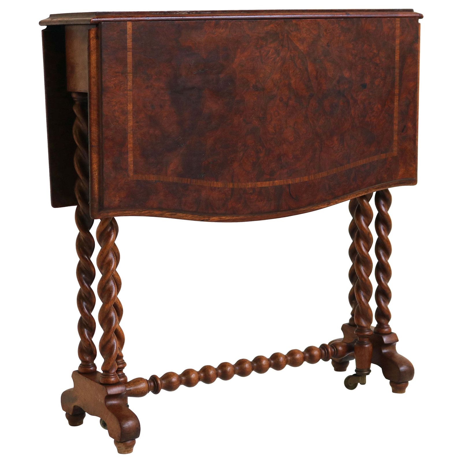 Antique English Barley Twist Foldable Table / Gate Leg Table 19th Century Burl