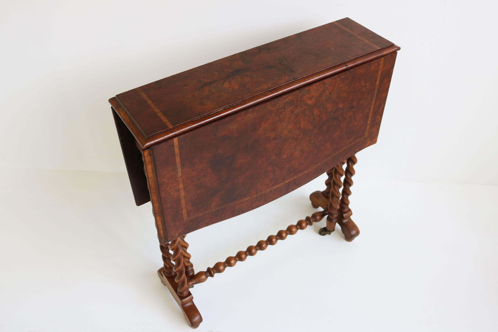 Antique English Barley Twist Foldable Table / Gate Leg Table 19th Century Burl photo for sale