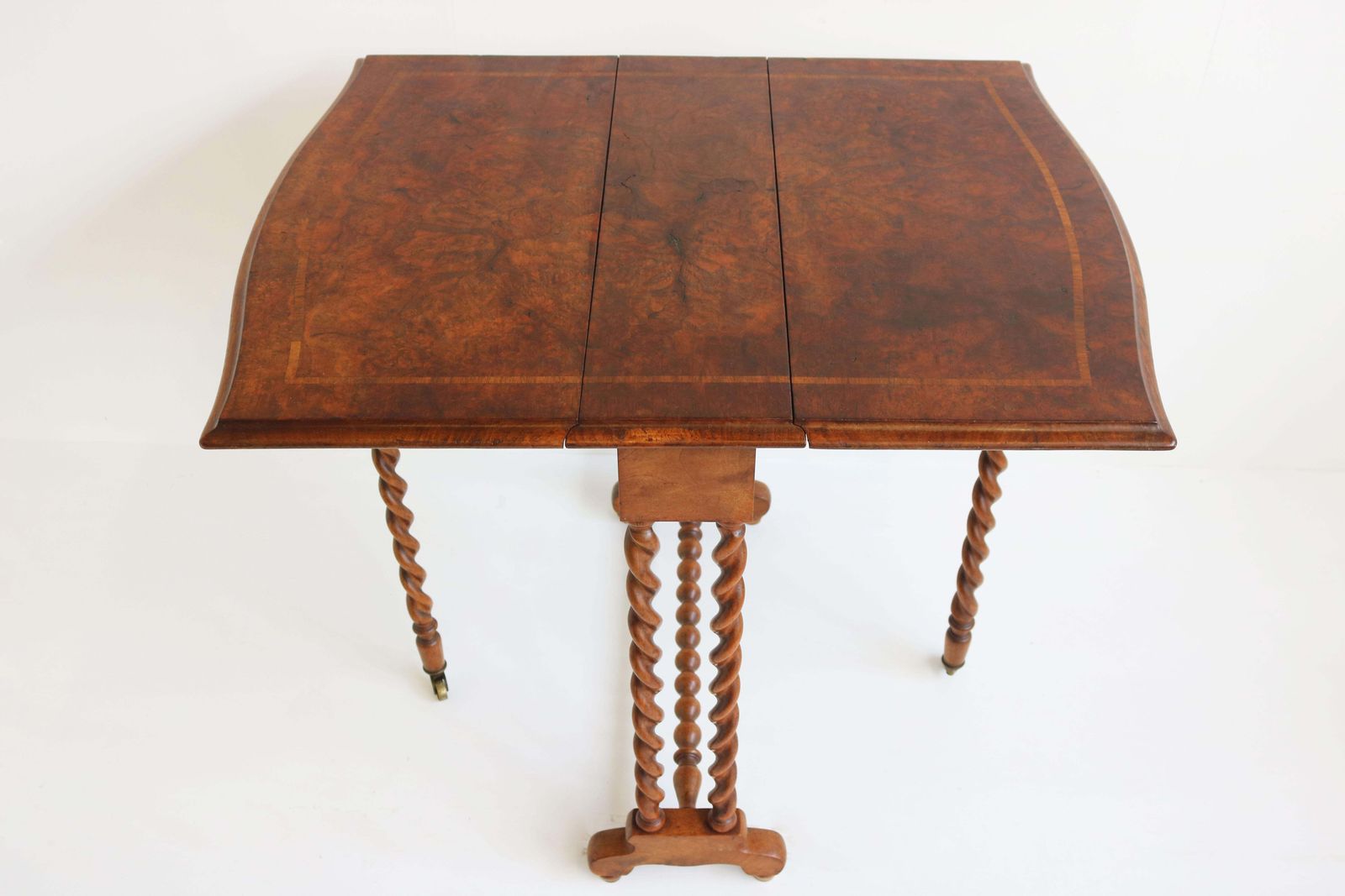 Furniture Antique English Barley Twist Foldable Table / Gate Leg Table 19th Century Burl photo