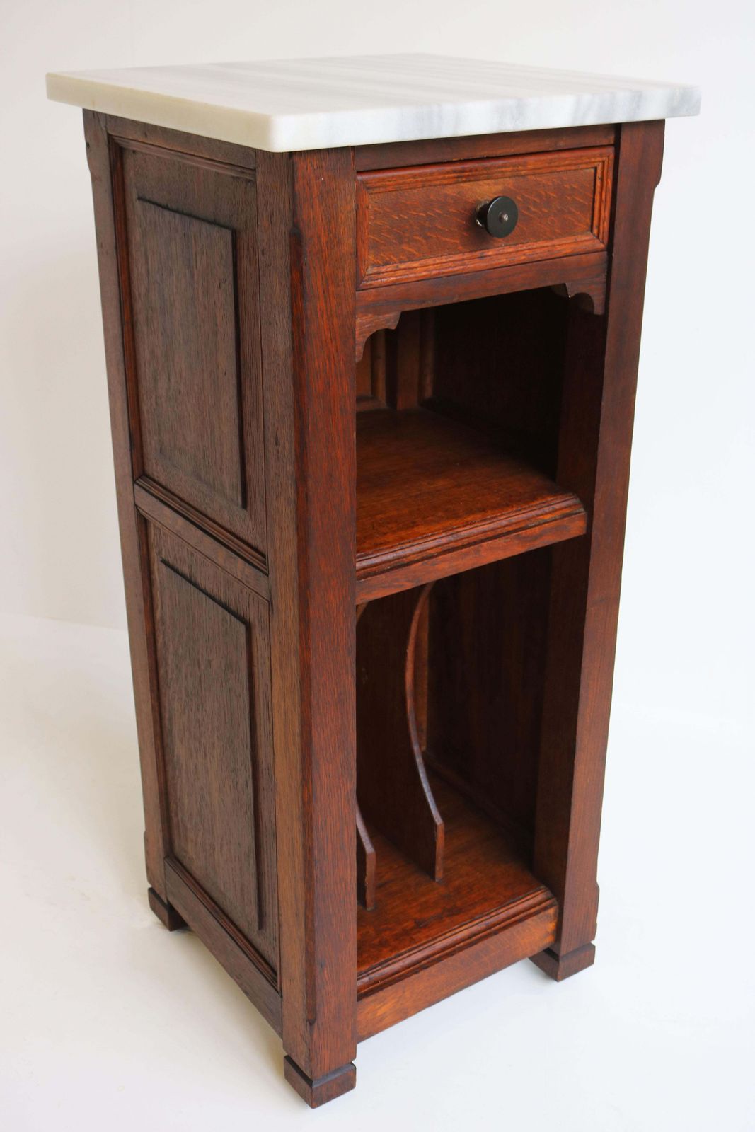 Antique French Art Deco Nightstand / Record Cabinet 1920 Solid Oak Marble Top photo vinterior