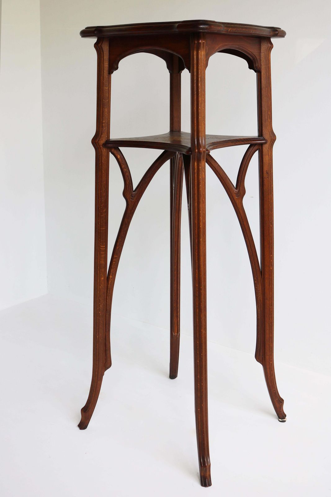Original Art Nouveau Pedestal By Emile Galle 1890 French Antique Inlaid Table photo for sale