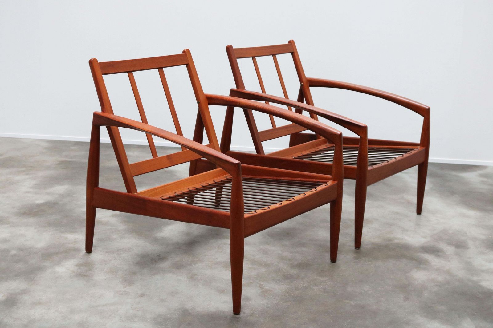 7035.0 Pair Of Danish Design Paper Knife Lounge Chairs By Kai Kristiansen In Teak Black photo