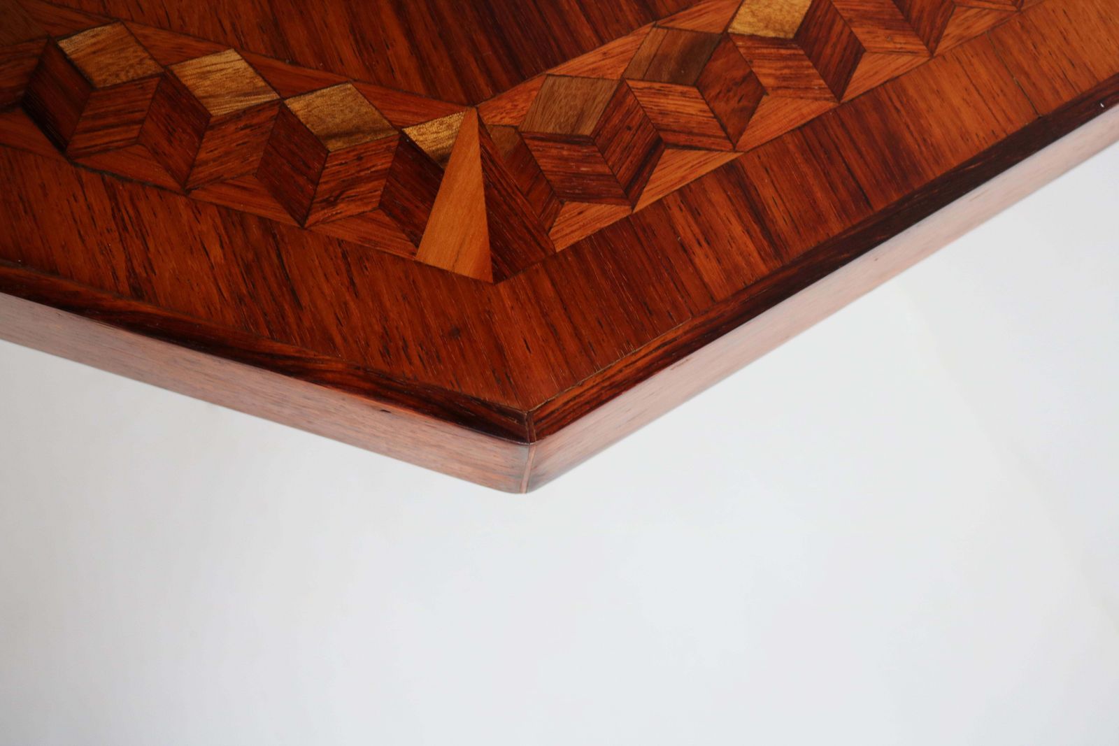 Antique French Art Deco Octagonal Side Table Geometric Oriental Scene 1930 Inlay photo buy