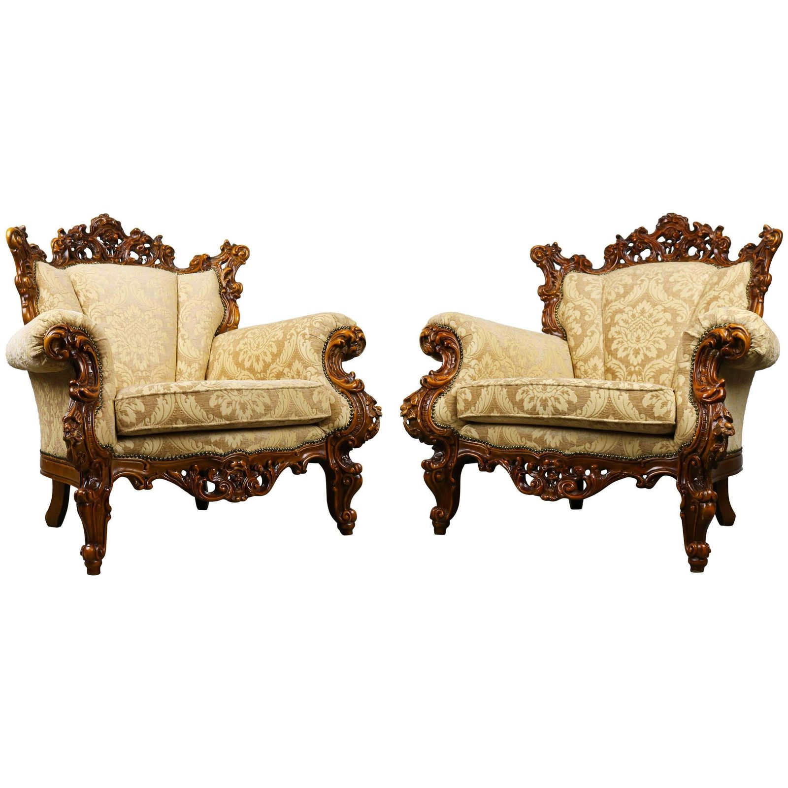 Luxurious Antique Italian Lounge Chairs In Rococo / Baroque Style Brown Beige
