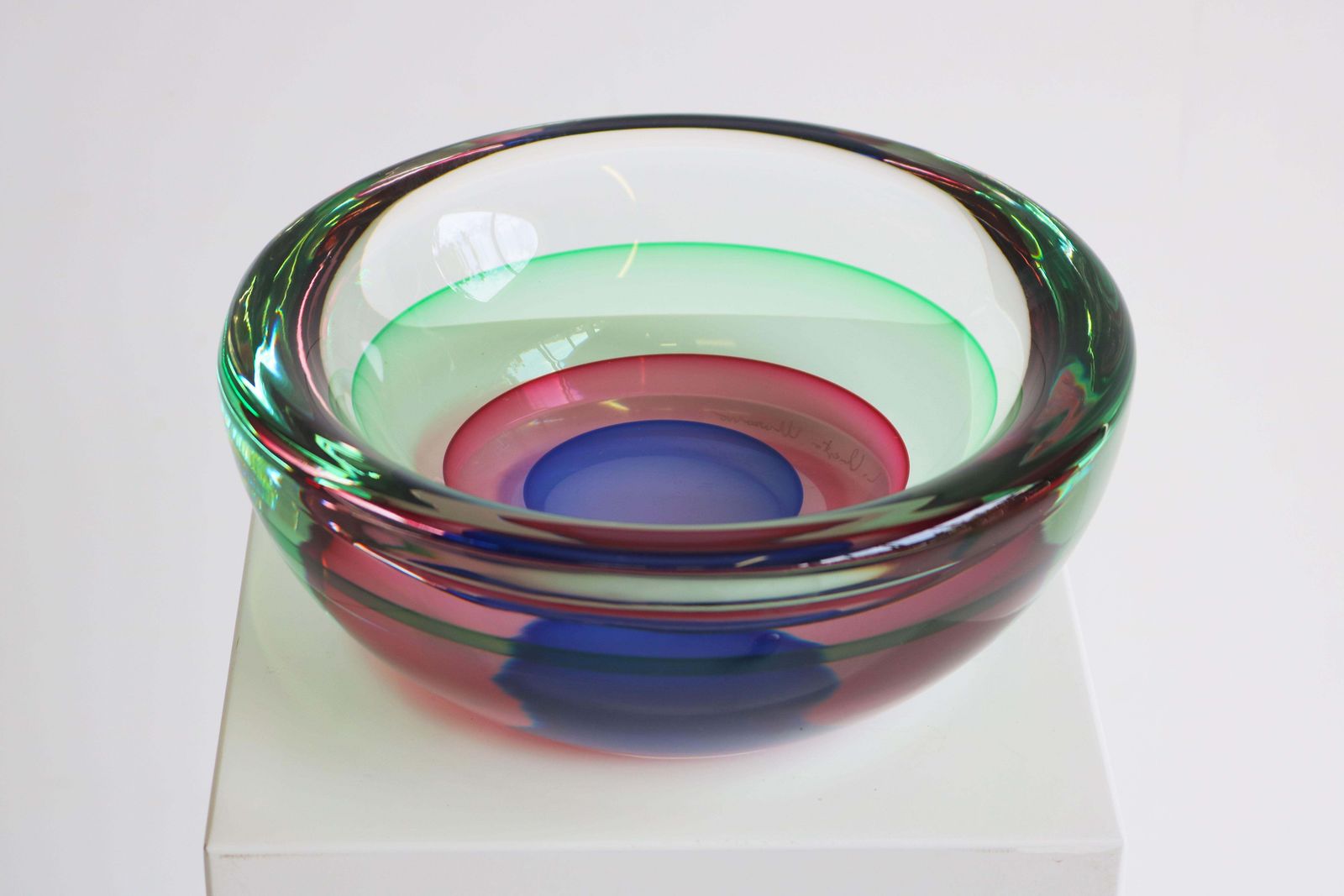 Italiaanse Sommerso Glazen Schaal Van Luigi Onesto, 1960, Gesigneerd Murano Glas, Mid Century photo Woonaccessoires