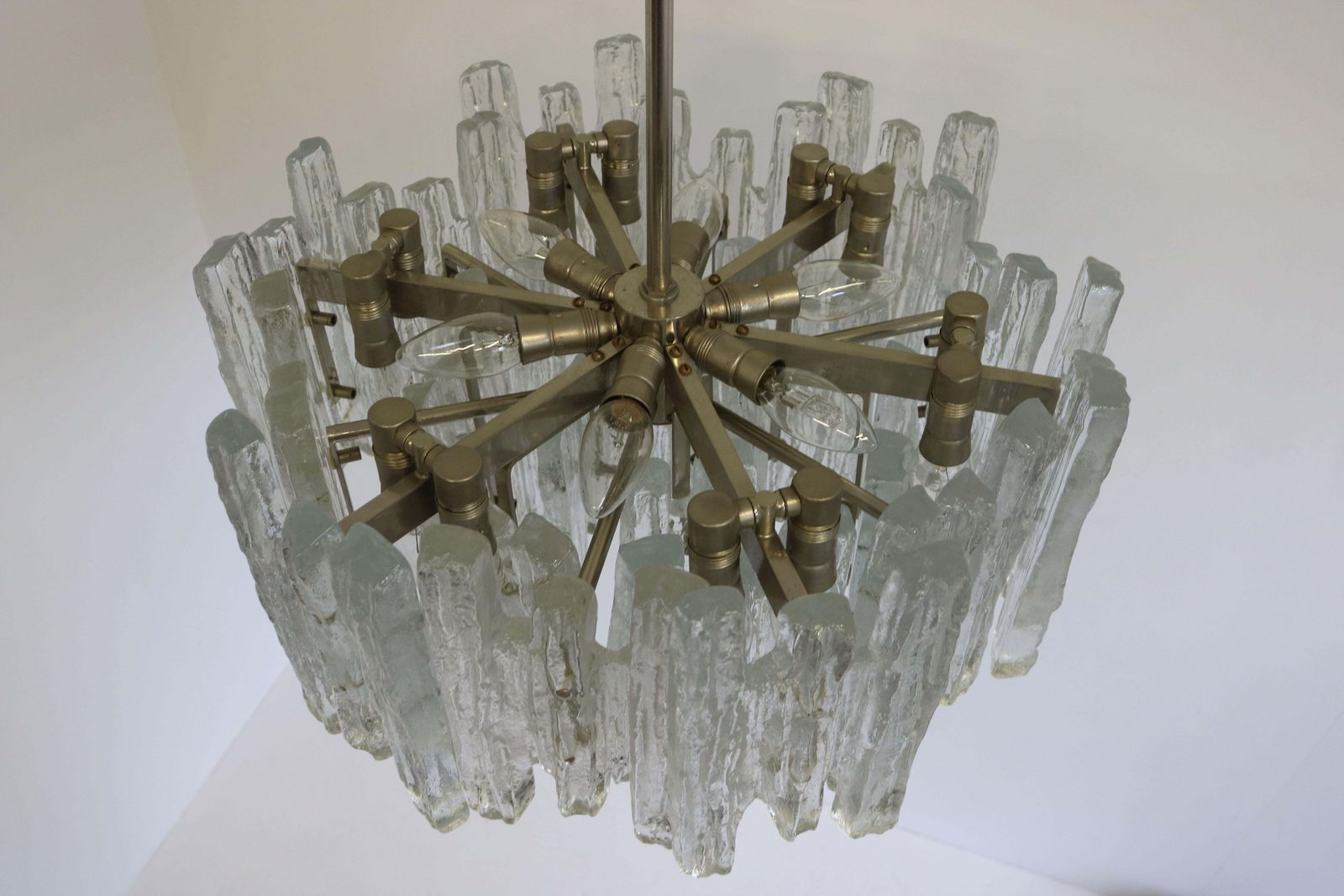 Large Mid Century Modern Chandelier Ice Glass From J.T. Kalmar 18 Lights Austria photo buy