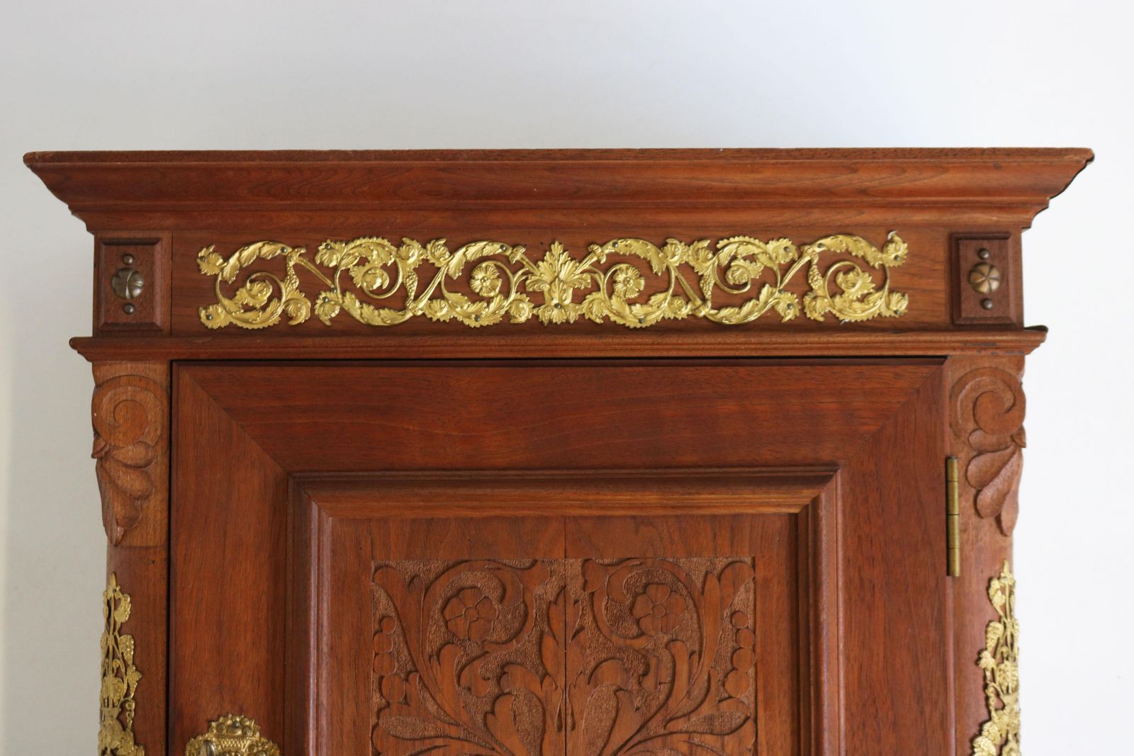 Antique Swedish Empire Wall Cabinet 19th Century Walnut Gilt Bronze Hanging photo furniture