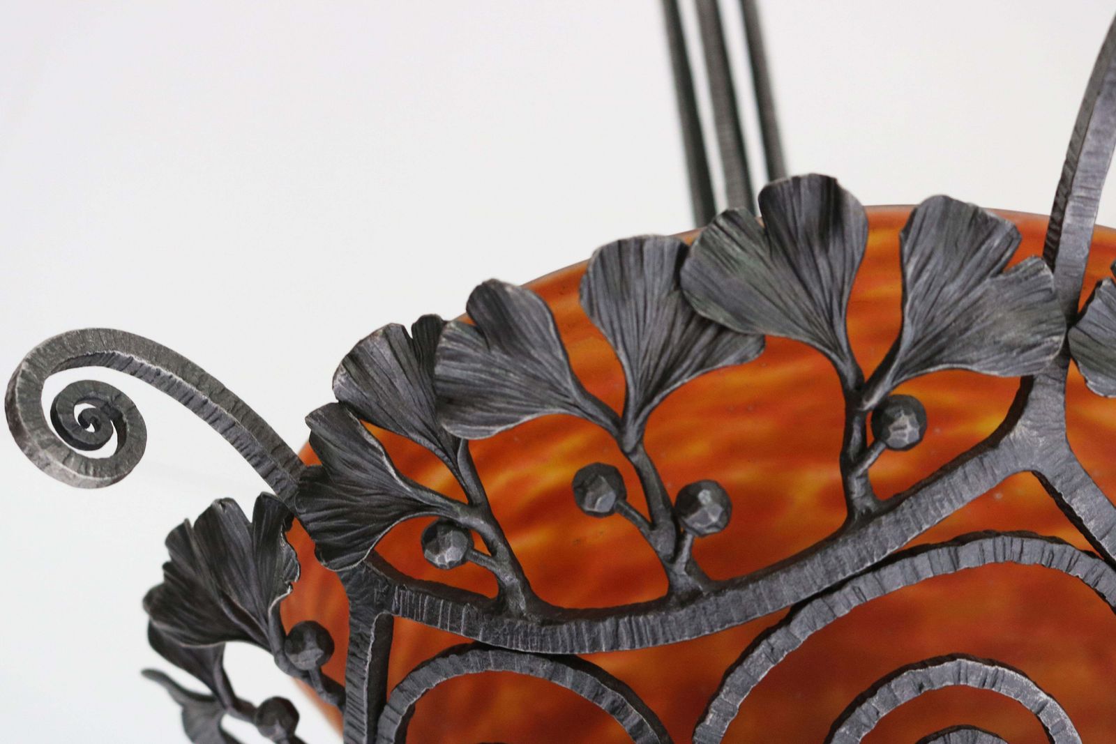 French Art Deco Wrought Iron Chandelier By Edgar Brandt & Daum Nancy 1920 Glass photo 5444.0