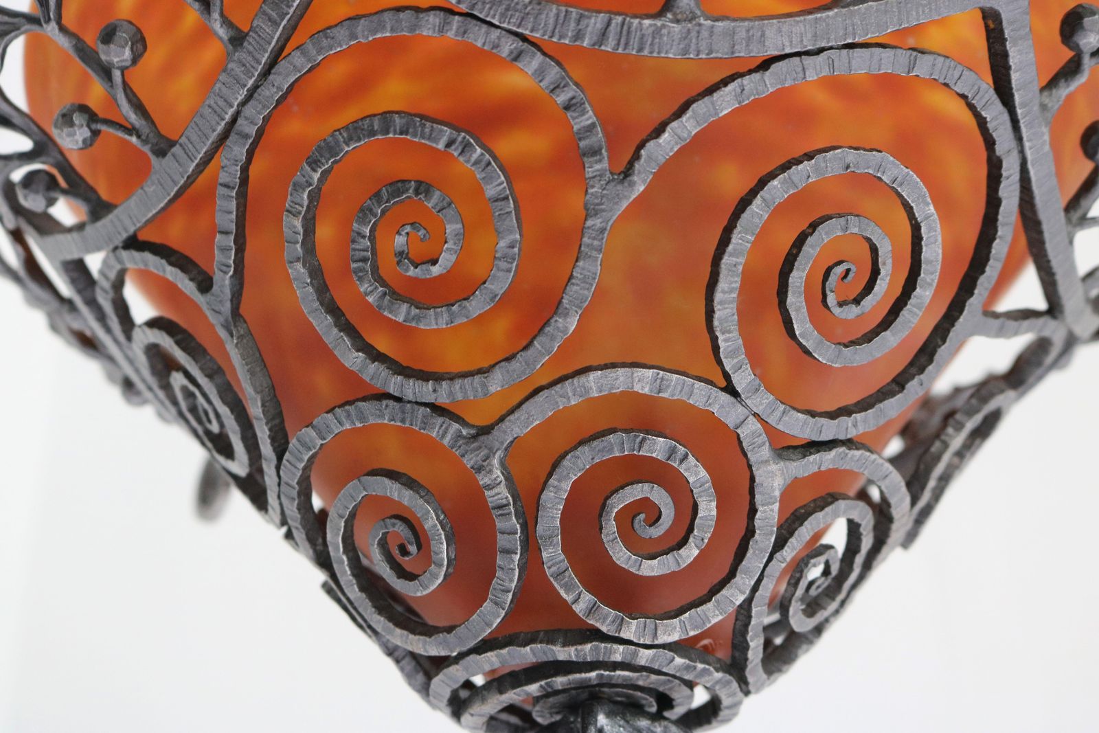 French Art Deco Wrought Iron Chandelier By Edgar Brandt & Daum Nancy 1920 Glass photo vinterior