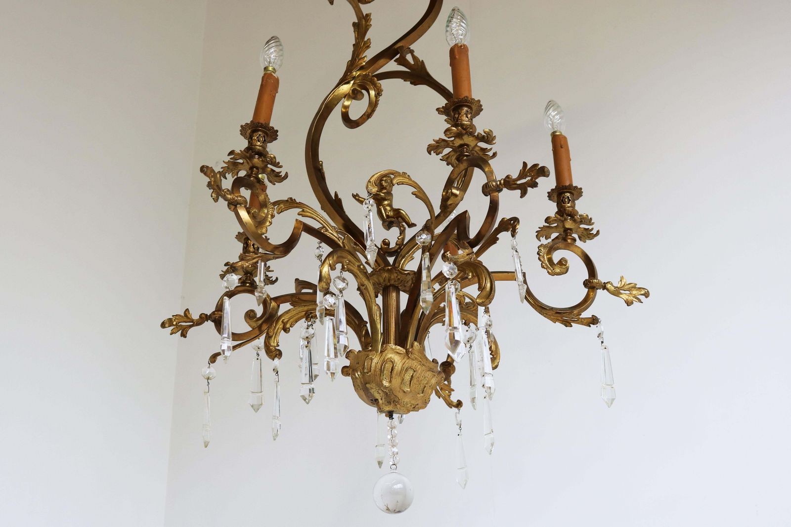 photo furniture Antique French Gilded Bronze Louis XV / Rococo Style Chandelier 1880 Lamp Glass