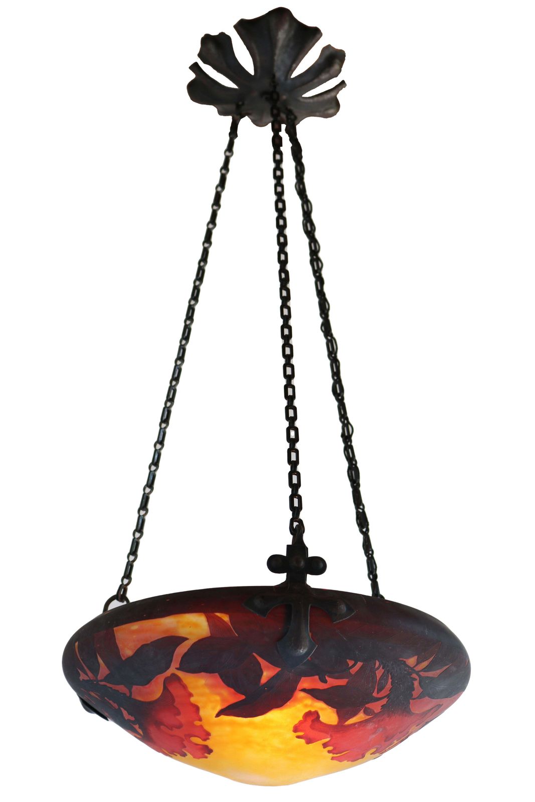 Franse Daum Nancy 1910 Art Nouveau Hanglamp / Pendel A2 Cameo Floraal photo buy