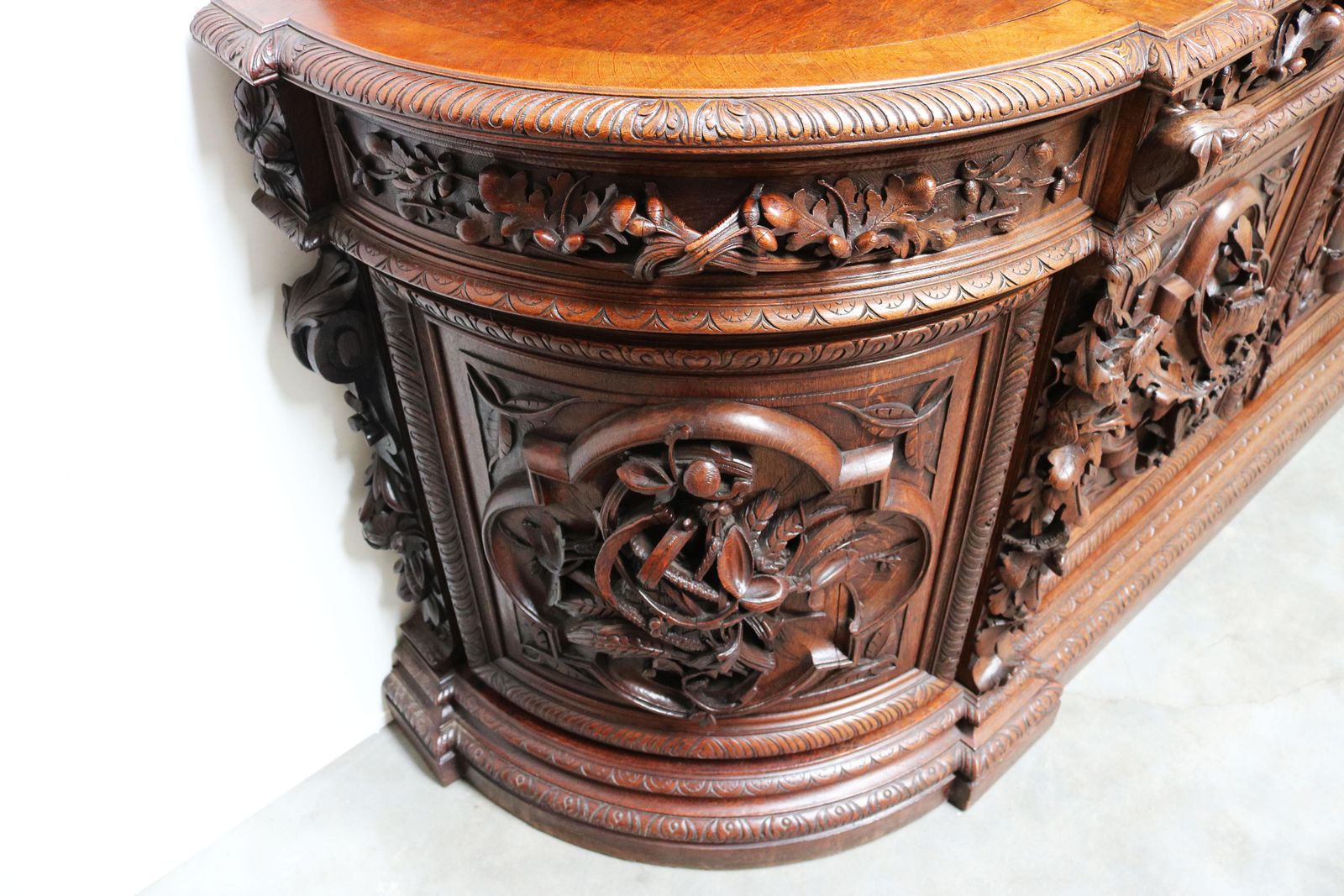 Furniture Monumental Hunt Cabinet 19th Century Carved Oak Black Forest French Renaissance photo