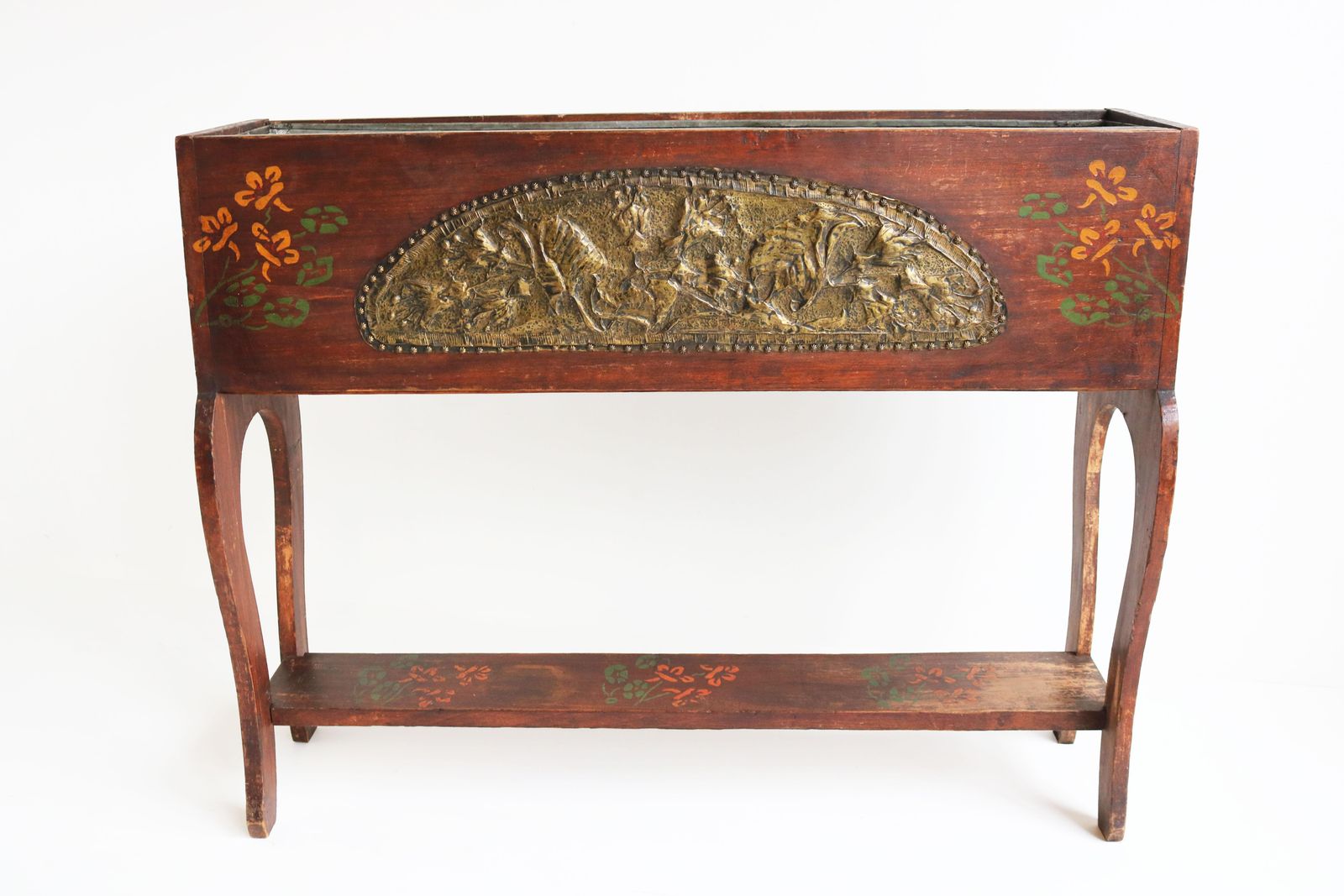 French Antique Art Nouveau Planter / Jardiniere Brass Floral 1890 Jugendstil photo for sale