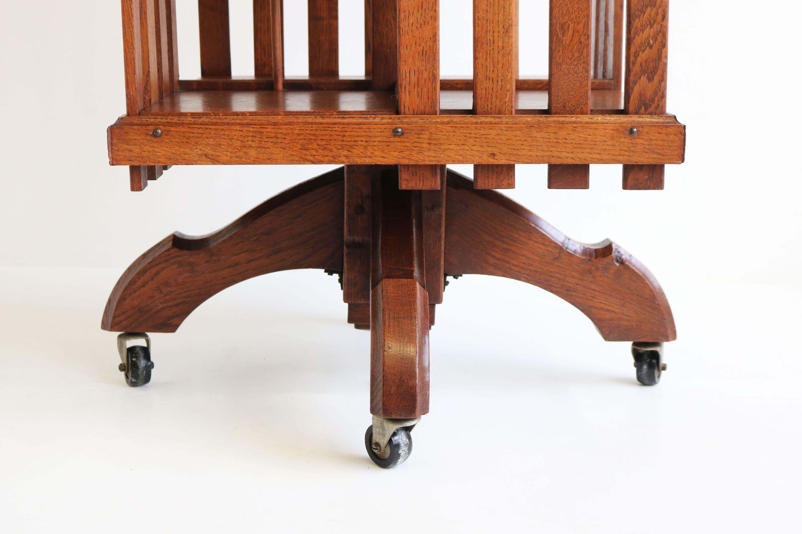 Antique Revolving Bookcase English 19th Century Tiger Oak Arts & Crafts Rotating photo for sale