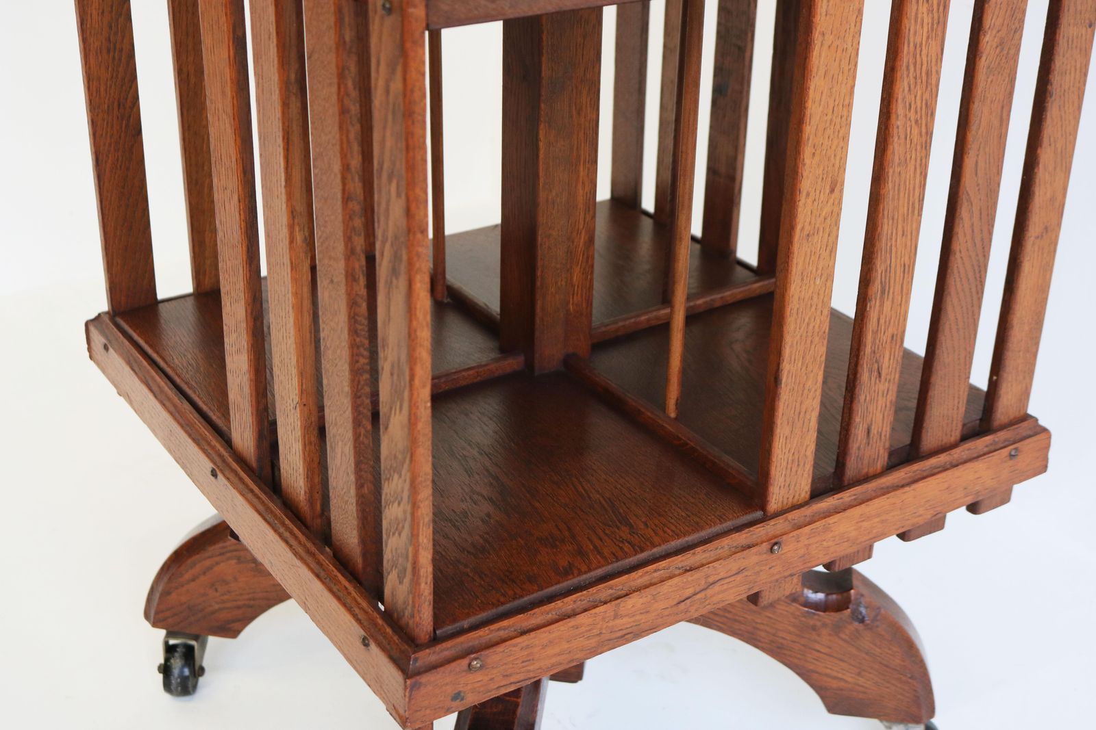 Antique Revolving Bookcase English 19th Century Tiger Oak Arts & Crafts Rotating photo 2554.0