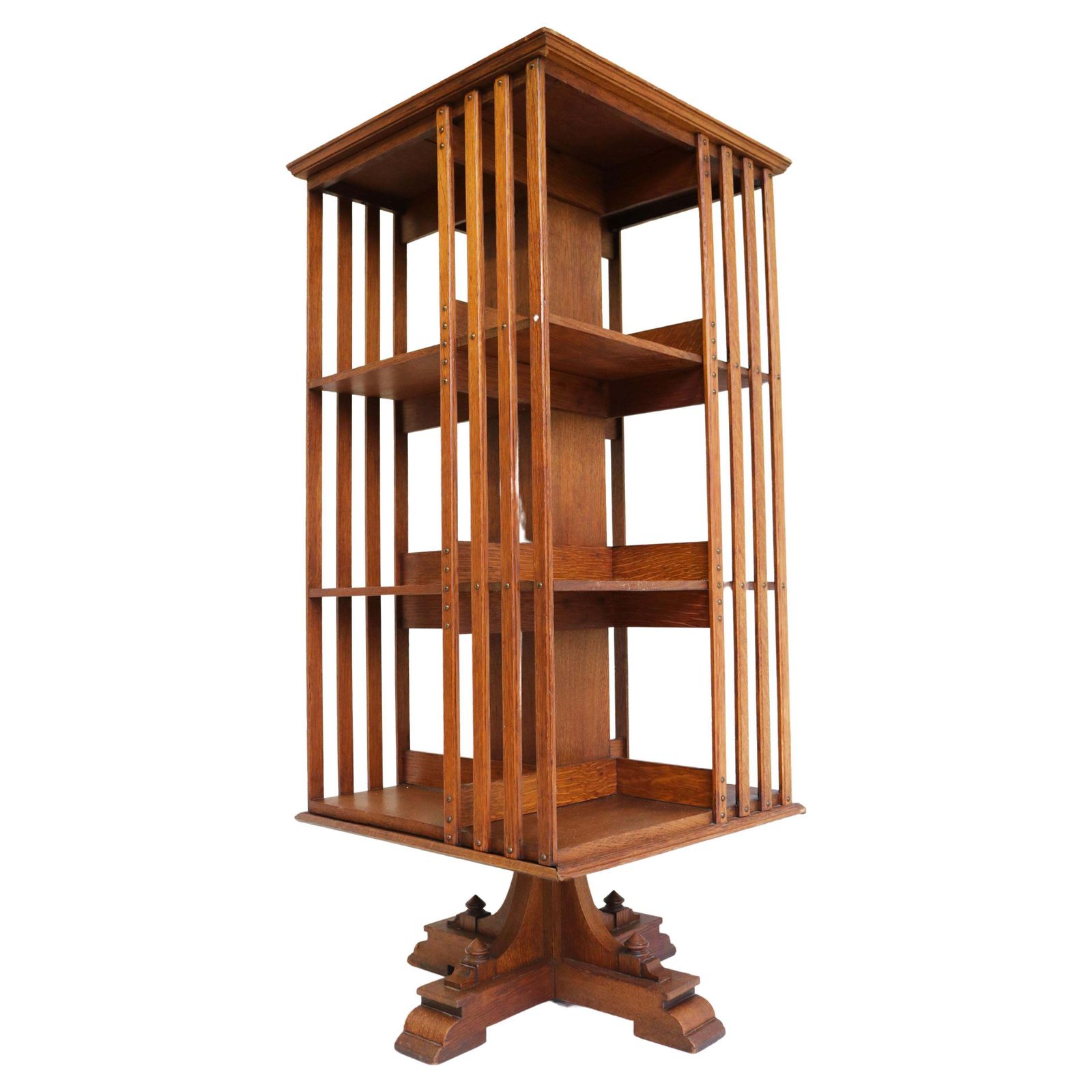 Zeldzame Grote Antieke Franse Art Deco Draaibare Boekenkast – Eiken – Studeerkamer/Bibliotheek/Kantoor