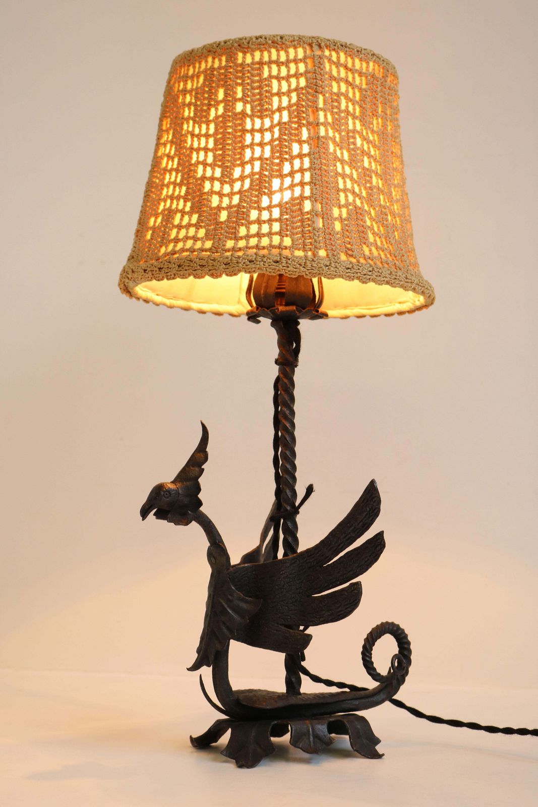 Arts And Crafts Table Lamp Wrought Iron By Umberto Bellotto 1910 Dragon Italian photo for sale