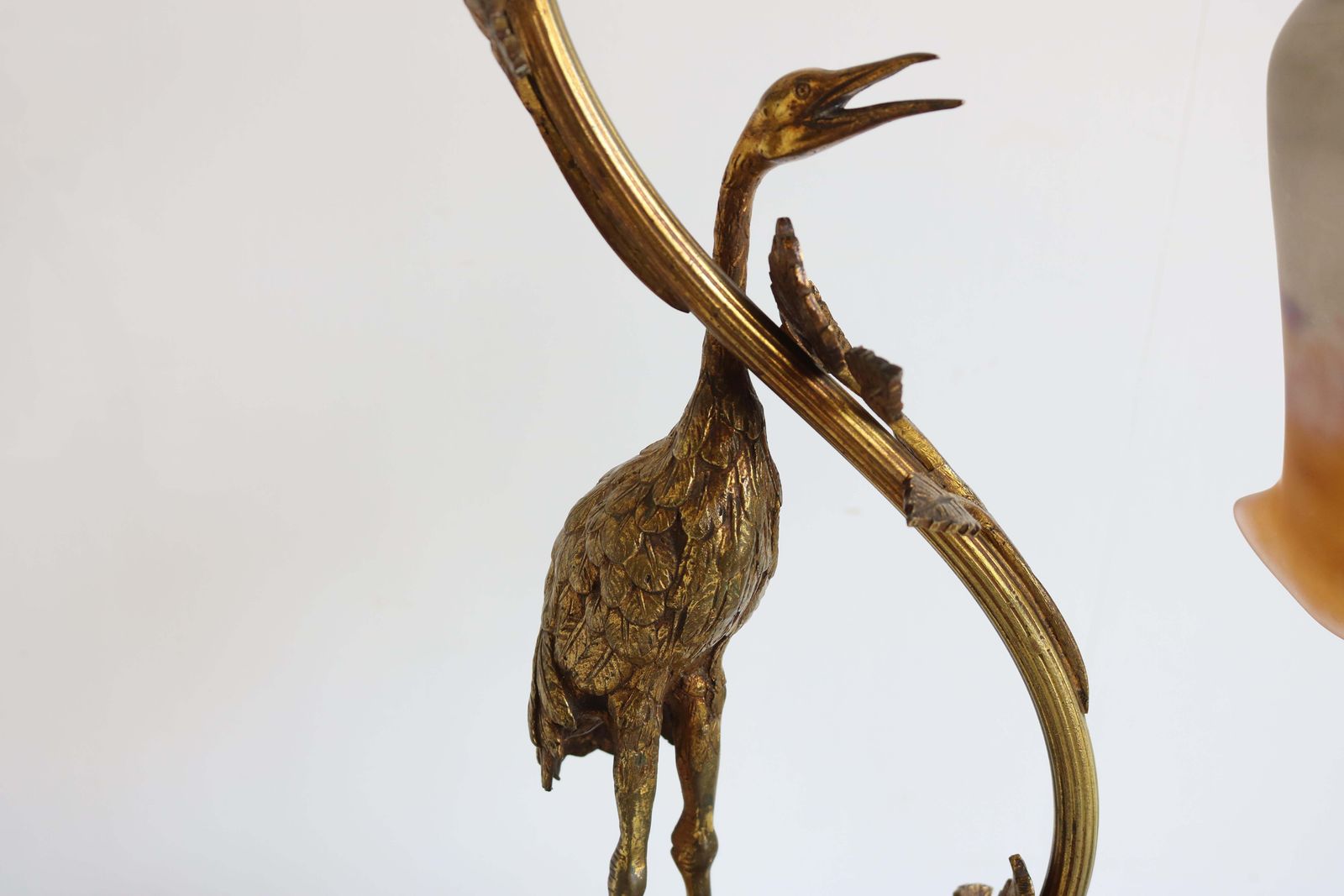 Antique French Art Nouveau Table Lamp Heron By Degue 1920 Pate De Verre Bronze photo furniture