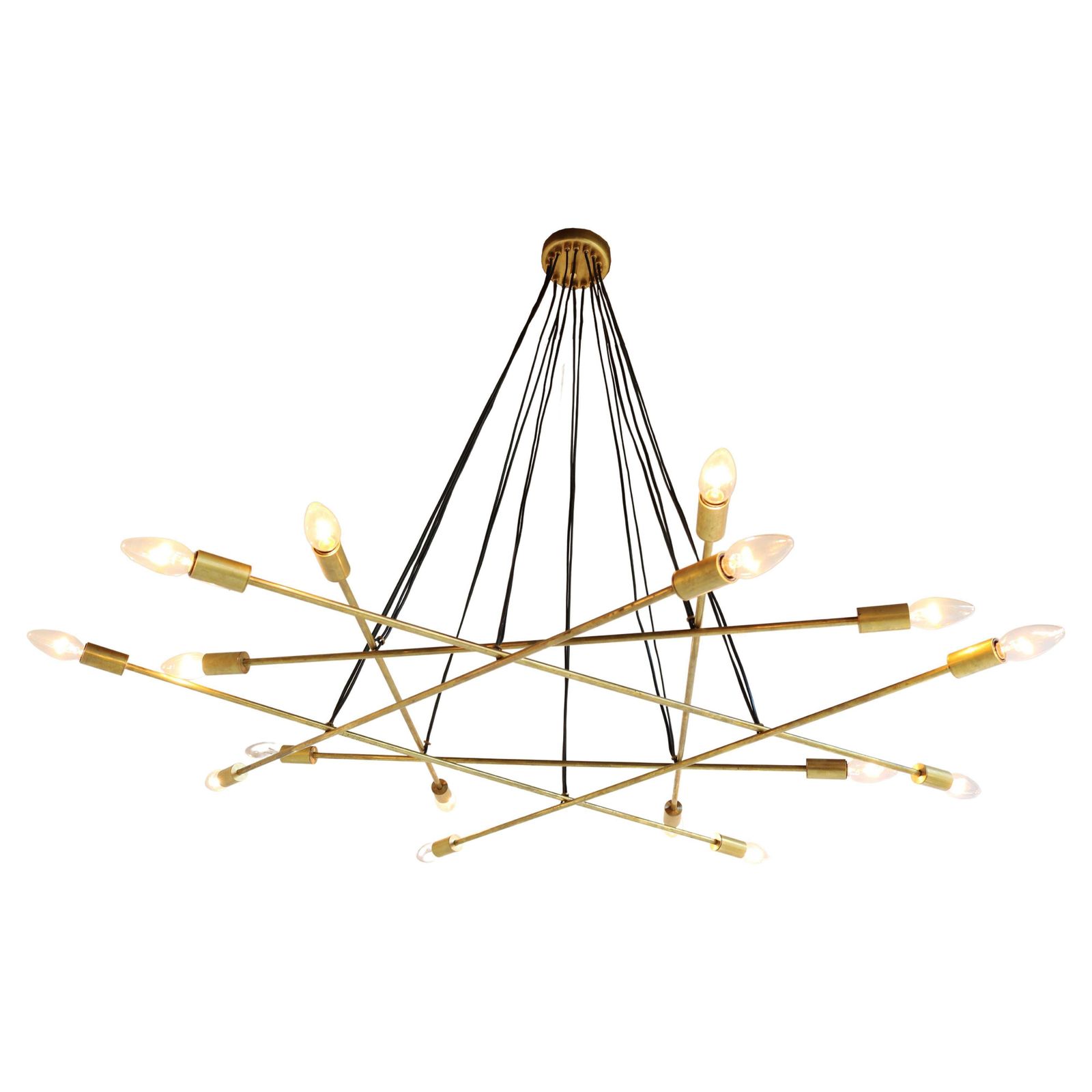 Large Mid Century Design Minimalist Brass Italian 1950 Chandelier Stilnovo Style