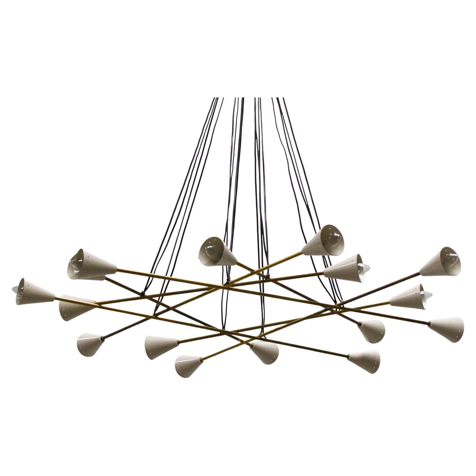 Italiaanse Vintage Design Hanglamp, Wit Messing, Stilnovo, 1960, Mid Century
