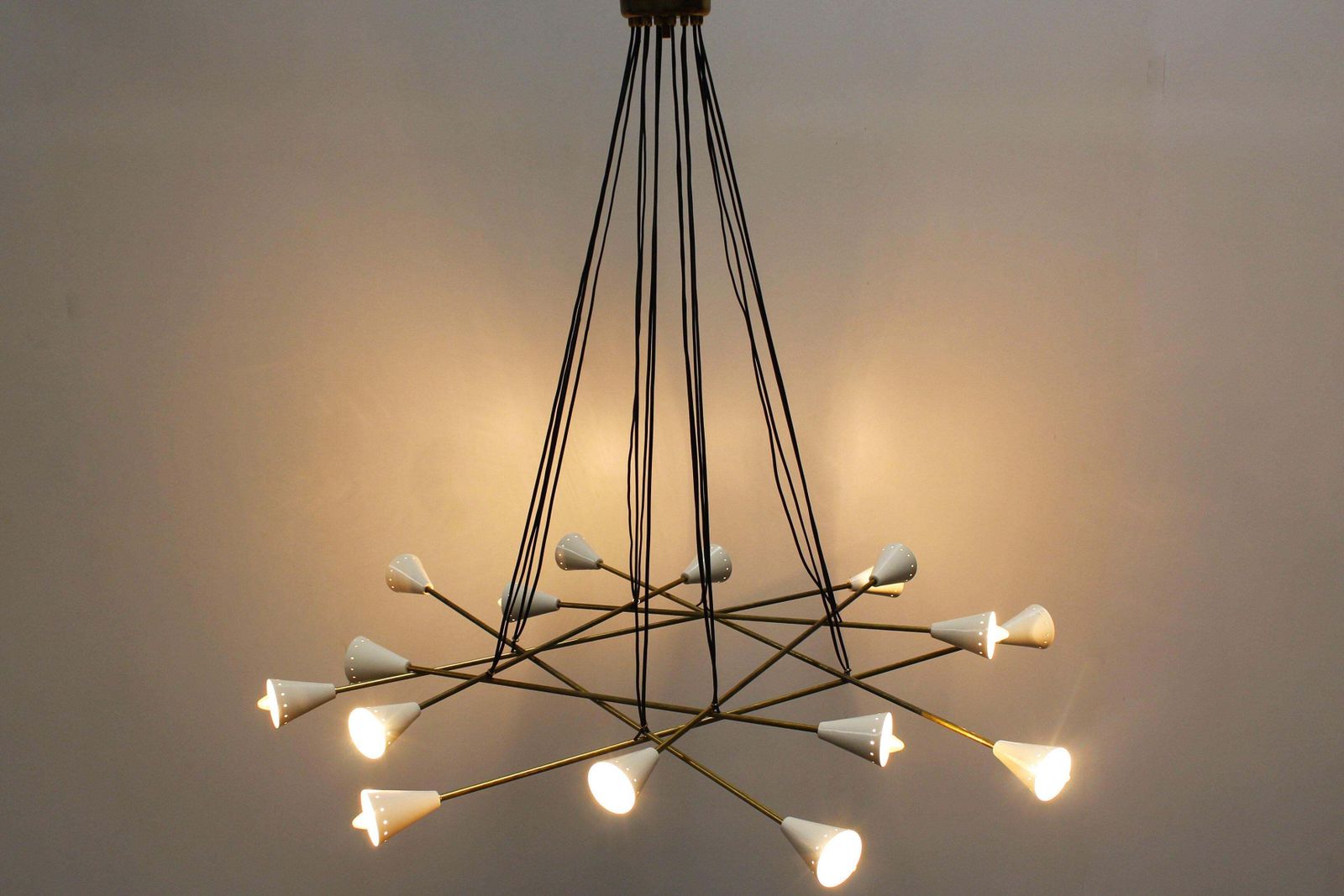 Italian Vintage Design Chandelier White Brass From Stilnovo 1960 Mid Century photo Lighting
