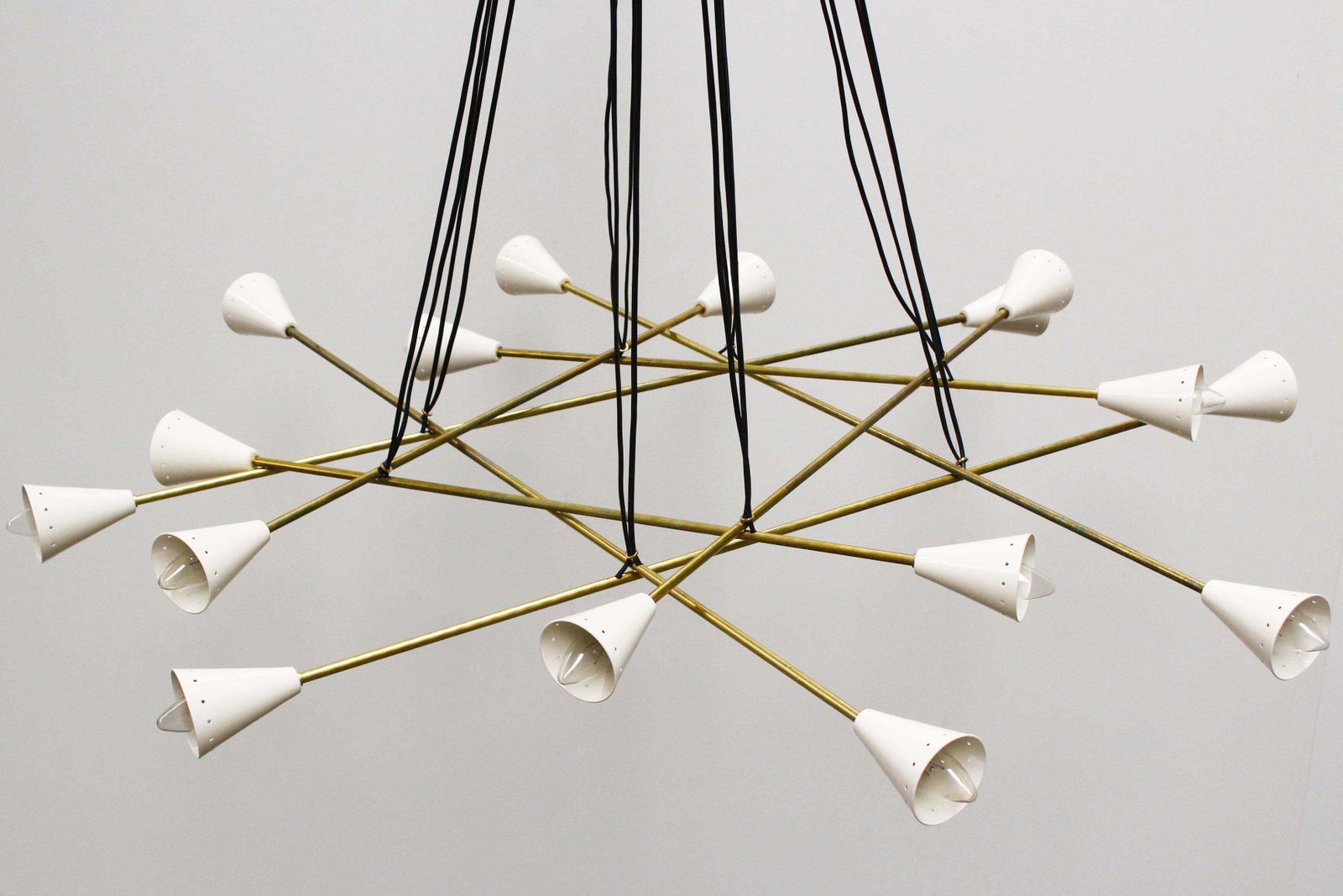 Italian Vintage Design Chandelier White Brass From Stilnovo 1960 Mid Century photo 2119.0