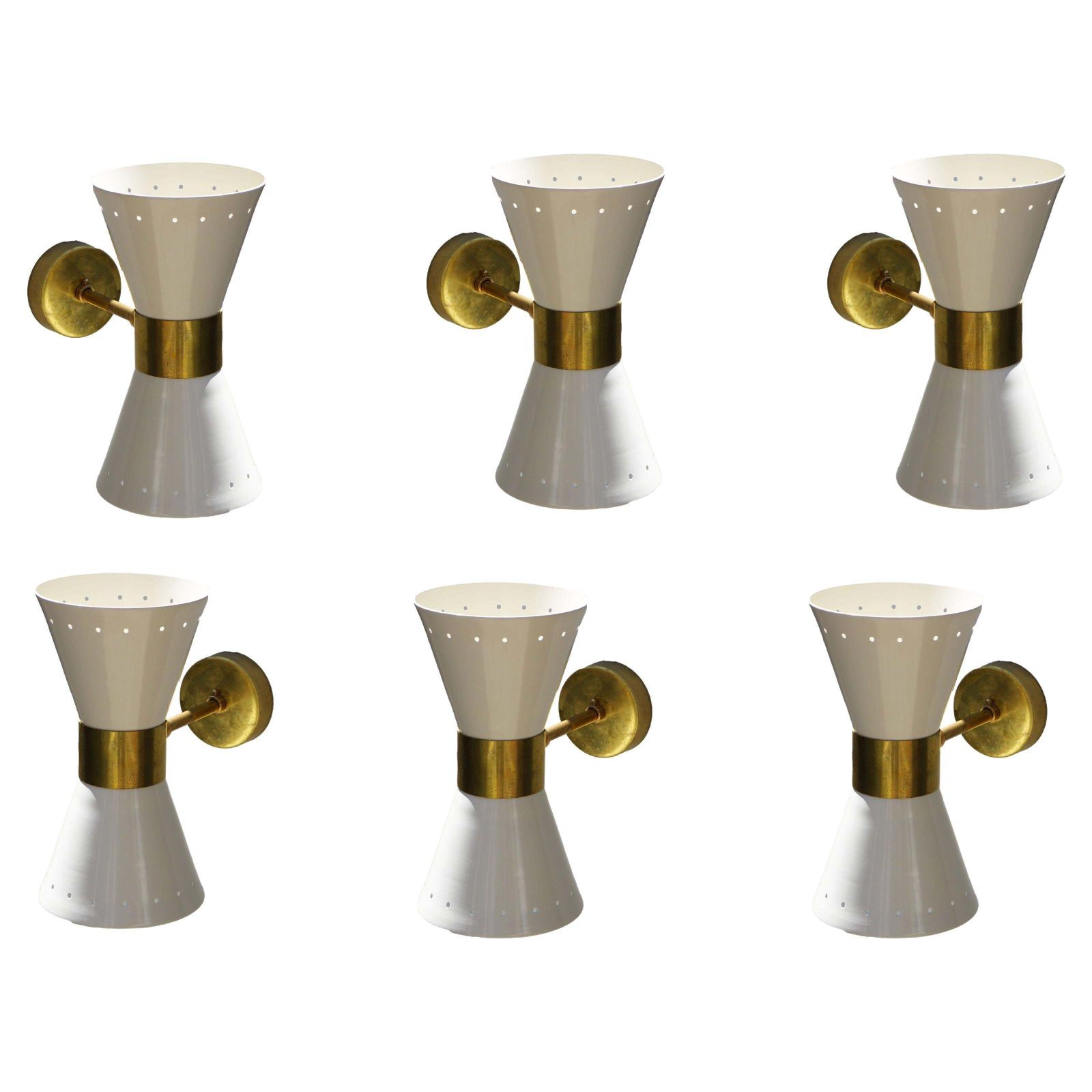 1 Of 6 Italian Modern Design Wall Light Sconces Stilnovo Style Ivory White Brass