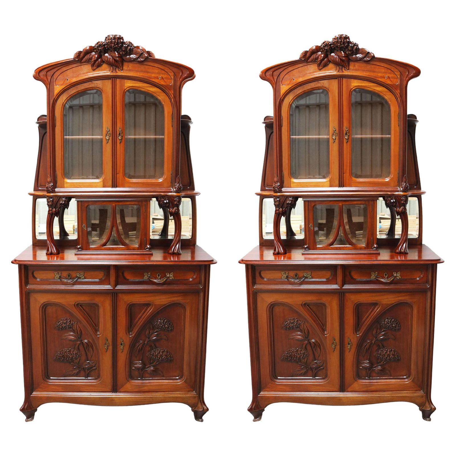 Monumental Pair Of Art Nouveau Buffet Cabinets By Maison Gouffé Jeune 1902 Paris