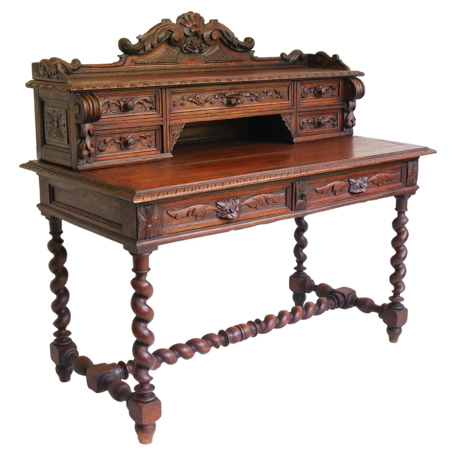 French 19th Century Antique Writing Desk Black Forest Hunt Renaissance Revival