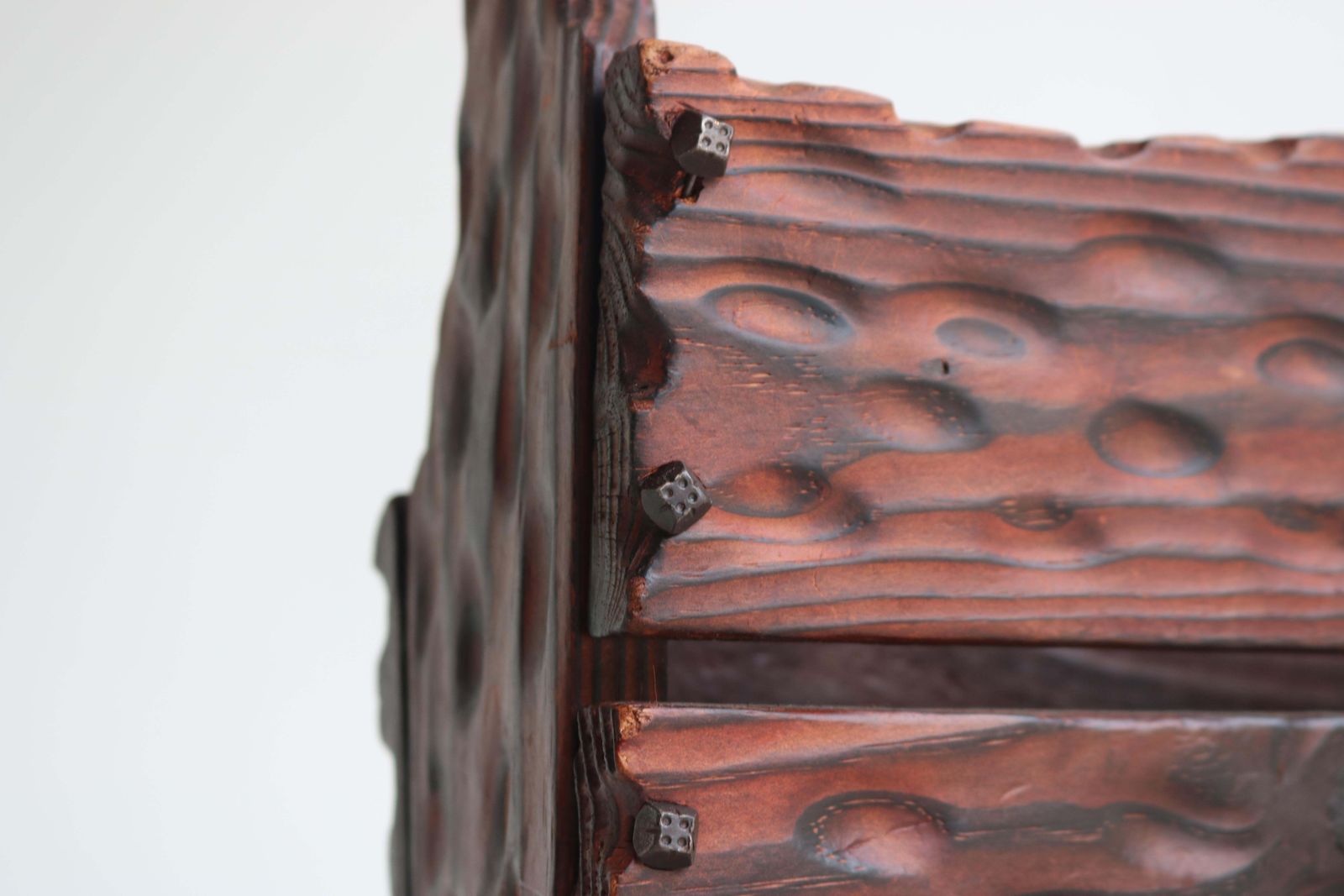 Spanish Brutalist Magazin Rack / Book Stand Carved Wood Wrought Iron 1960 photo vintage