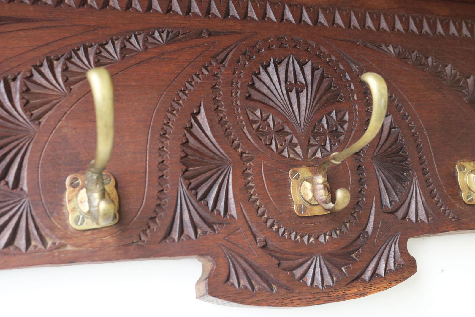 1920 Dutch Arts & Crafts Antique Coat Rack / Hat Rack Chip Carved Wood Folk Art photo 895.0