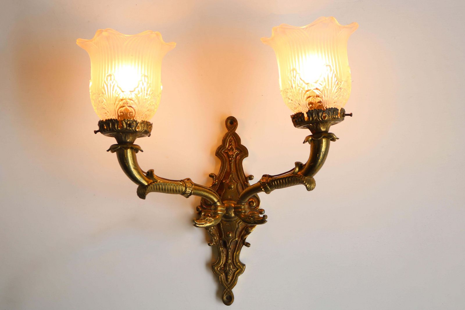 Pair Of Brass Empire 19th Century Wall Lights With Serpent Heads Sconces Glass photo furniture