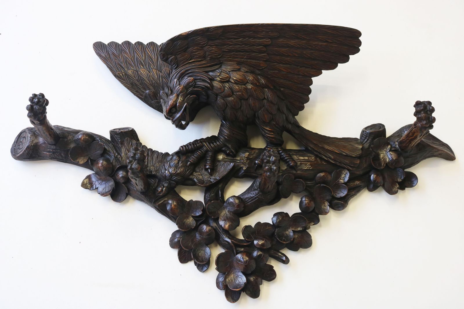photo for sale Exquisite 19th Century Swiss Black Forest Coat Rack Carved Eagle Hallway Antique