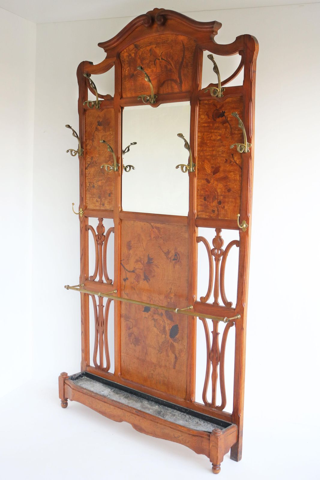 French Art Nouveau Hall Tree / Coat Rack By Emile Galle 1905 Marquetry Hallway