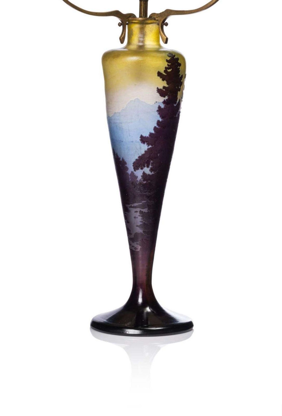 French Art Nouveau Table Lamp By Emile Galle ''Vosges Paysage'' Cameo Glass 1900 photo for sale