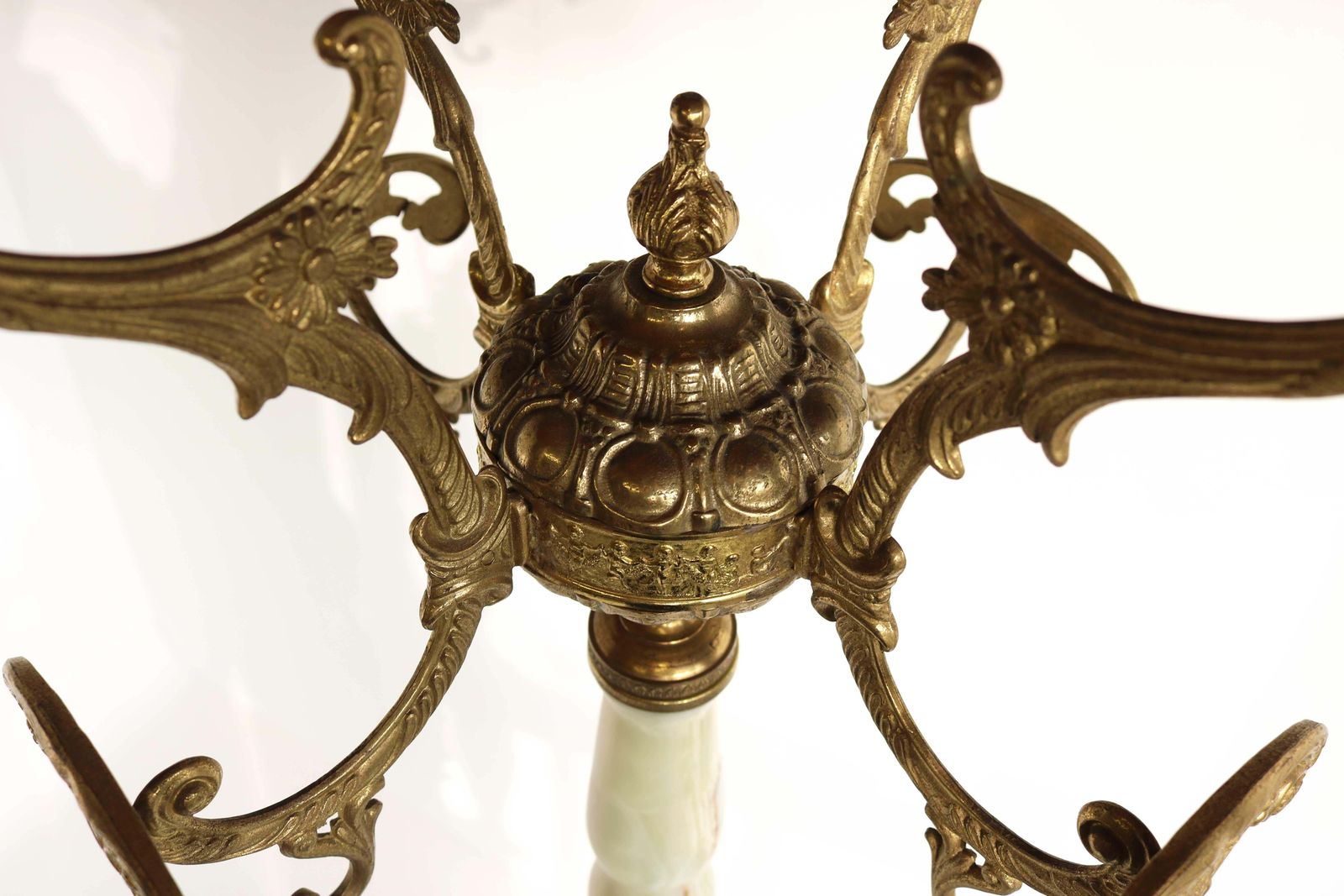 Italian Ornate Antique Brass & Onyx Round Marble Coat Hat Rack Hall Tree 1950s photo vintage