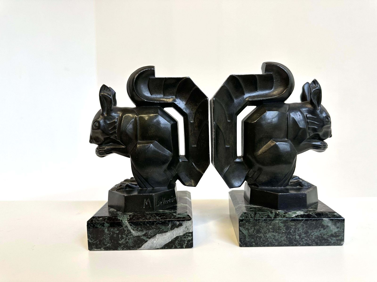 photo furniture Antique Art Deco ''Squirrel'' Bookends By Max Le Verrier 1930 France Marble