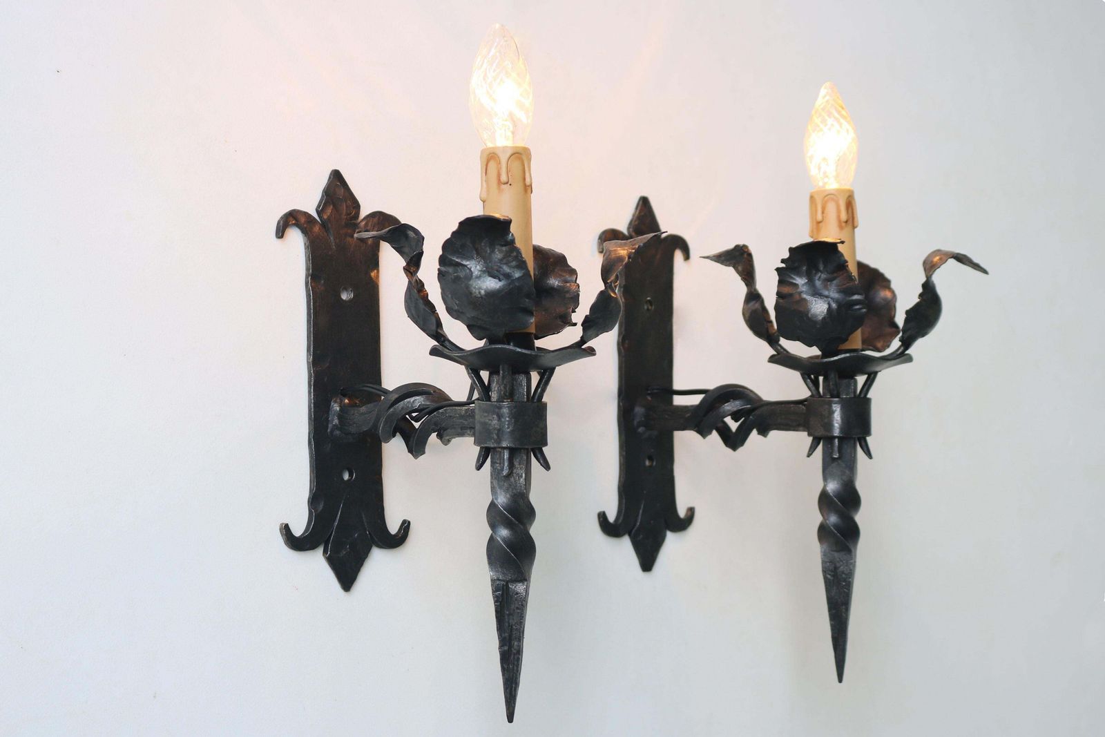 Set Of Six Antique Spanish Gothic Revival Wall Light / Wall Sconce Wrought Iron photo furniture