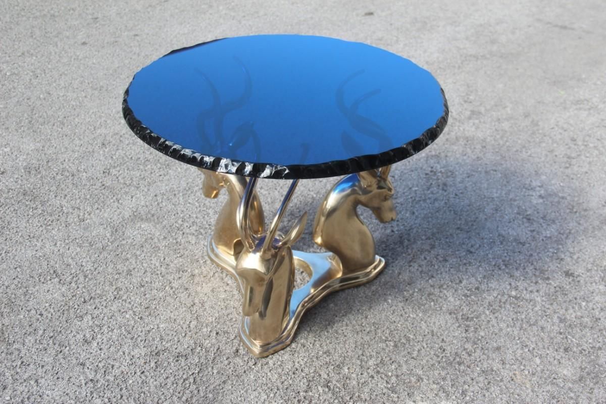 Midcentury Round Blue Cobalt Italian Brass Deer Top Thick Crystal 1960 Chipped photo for sale