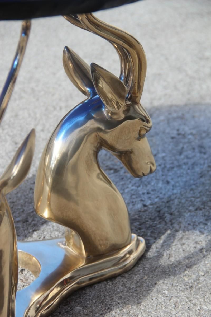 Furniture Midcentury Round Blue Cobalt Italian Brass Deer Top Thick Crystal 1960 Chipped photo