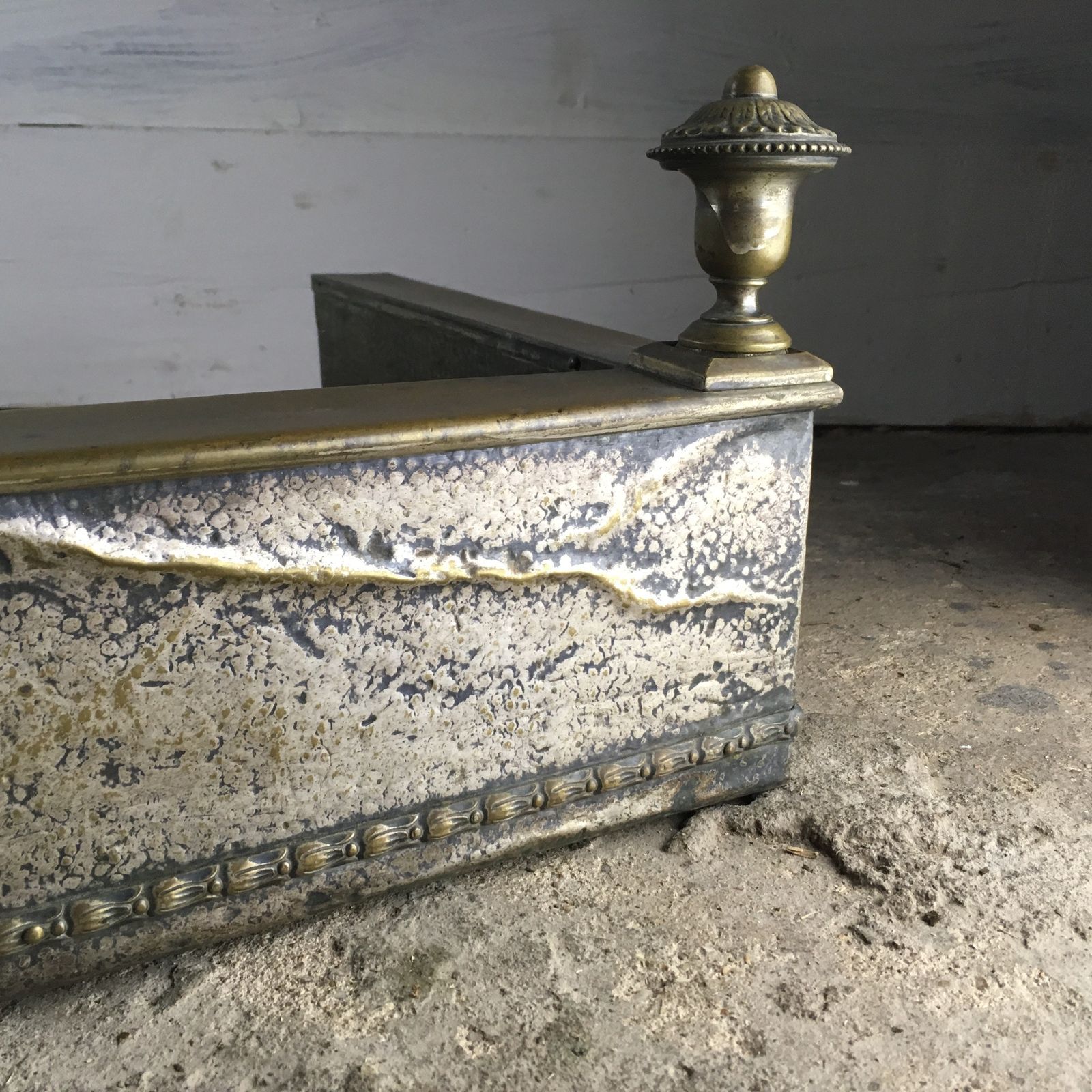 Decorative Victorian Brass Fireplace Fender With Finials photo for sale