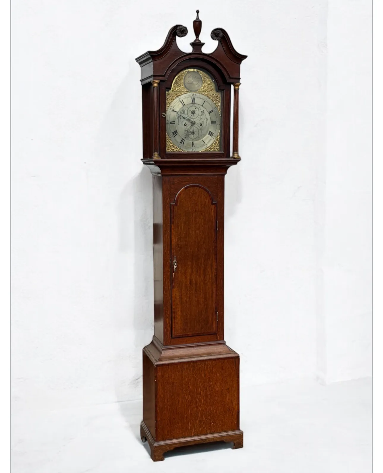 Scarborough Georgian 8 Day Brass Face, Arch Dial Oak Longcase Clock.