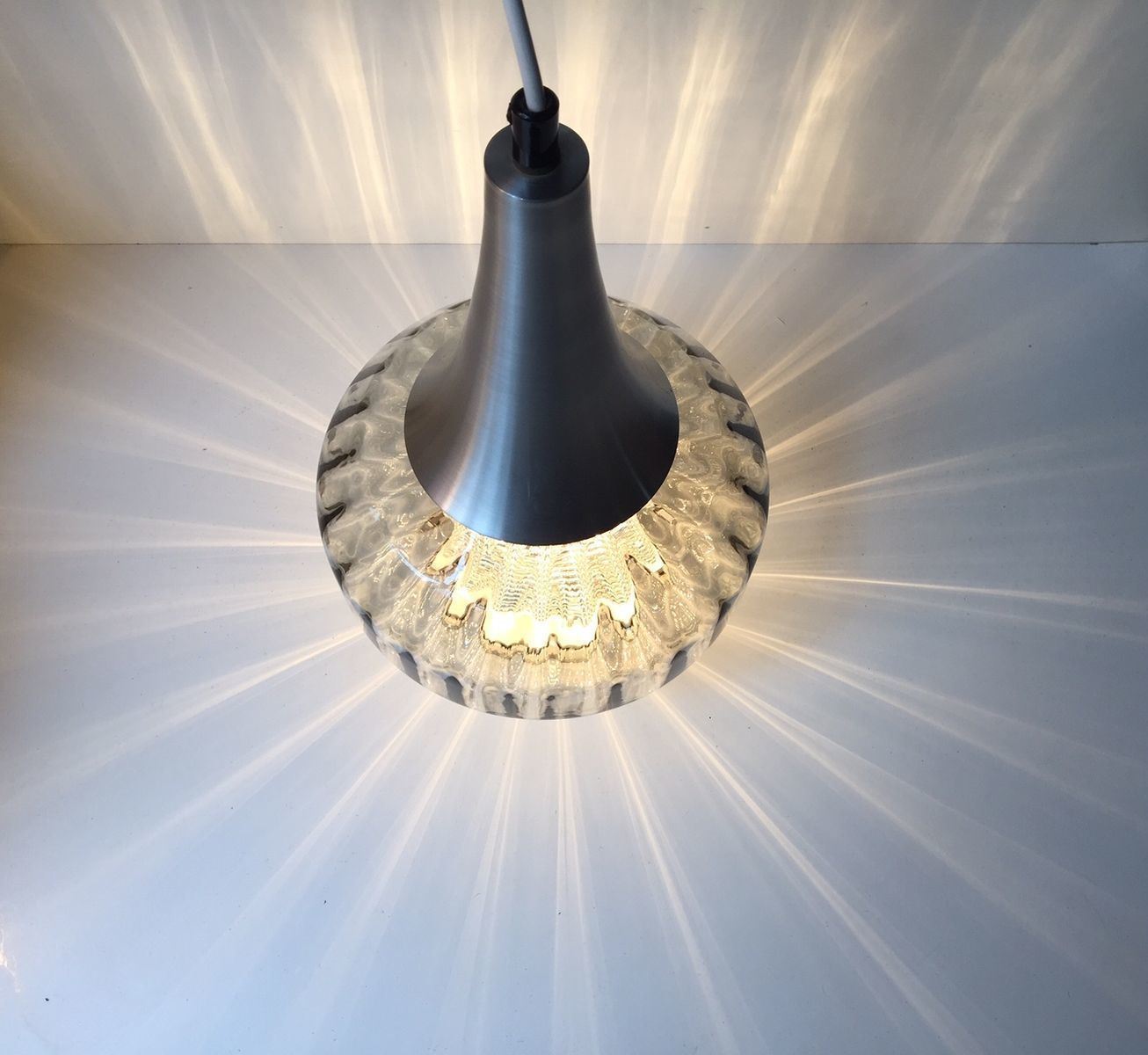 Vintage Onion Shaped Optical Glass Pendant Lamp From Orrefors, 1970s photo for sale
