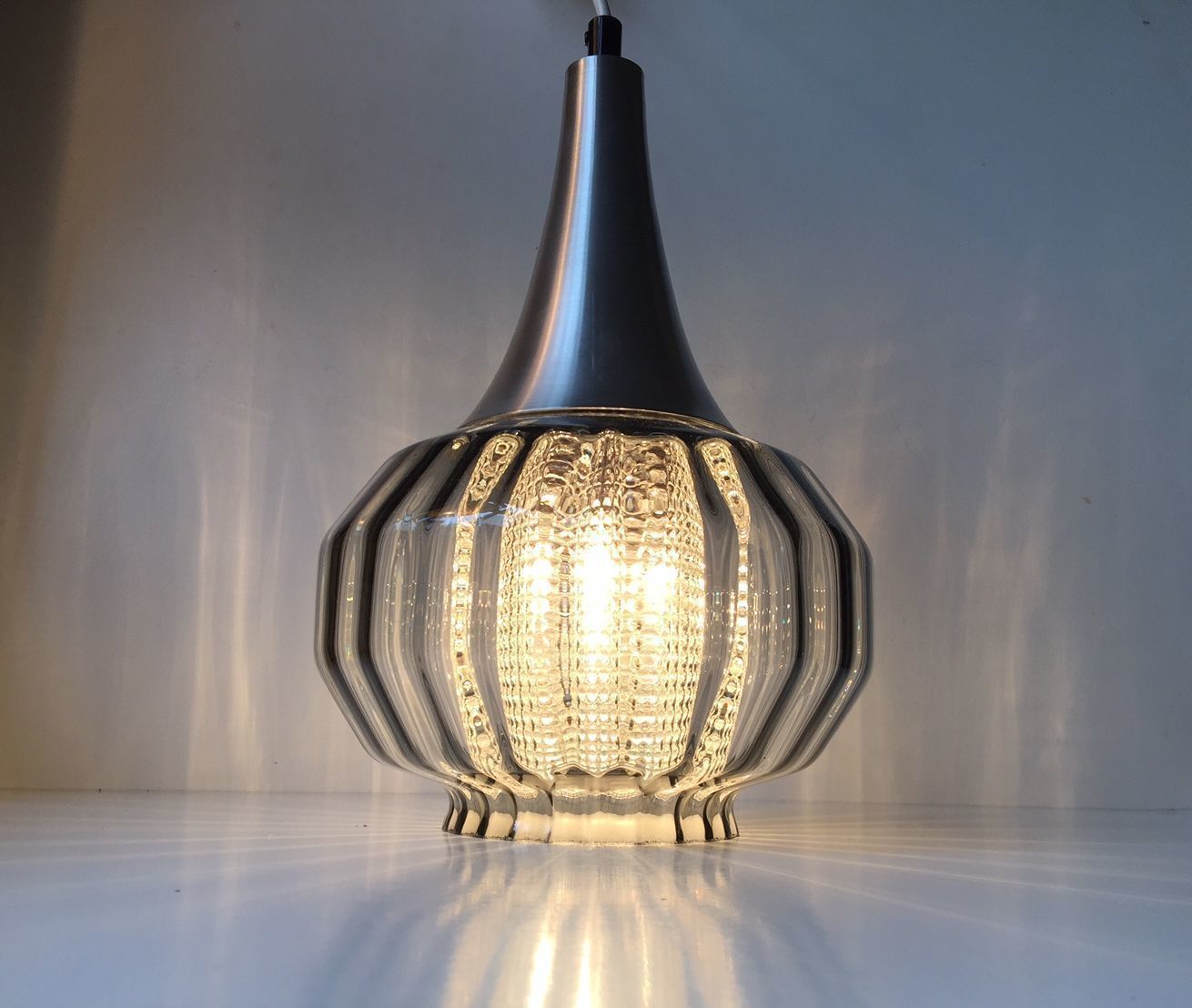 Vintage Onion Shaped Optical Glass Pendant Lamp From Orrefors, 1970s photo buy